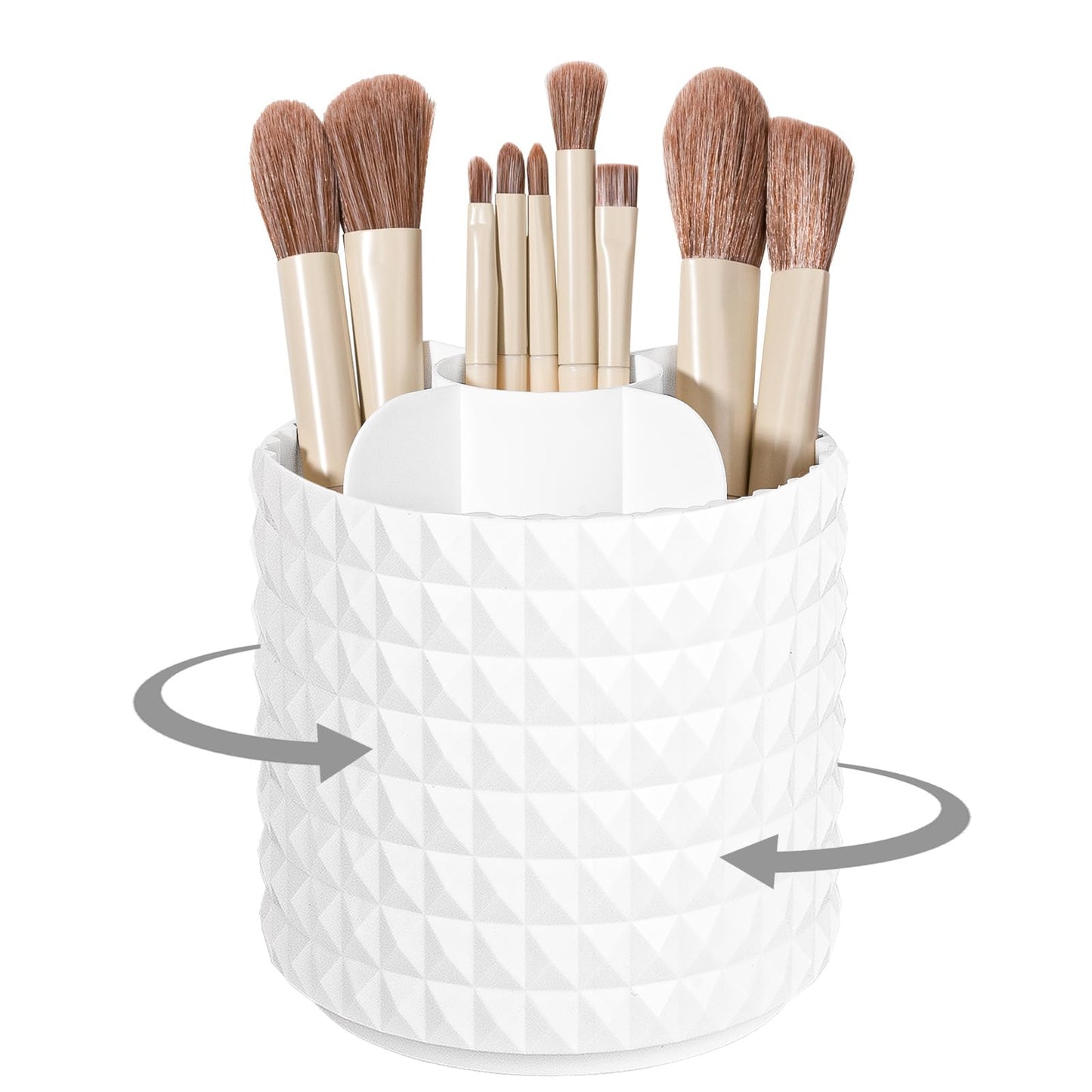 360 Rotating Makeup Brush Holder Make Up Brushes Organizer, Stripe White