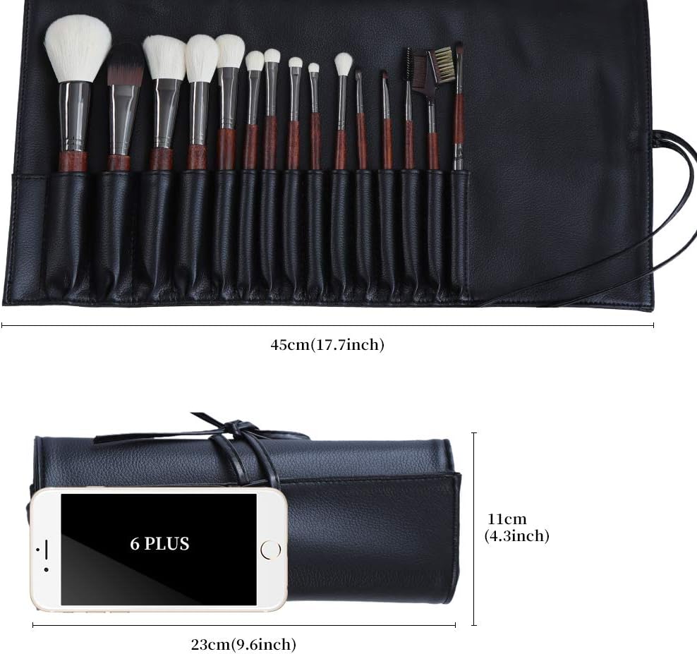 MOND'SUB Makeup Brush Case Travel, makeup brush case roll up,brush holder makeup,Holder Organizer Brushes Pouch Cosmetic Bag for Travel，Rolling Bag Storage Case PU Leather