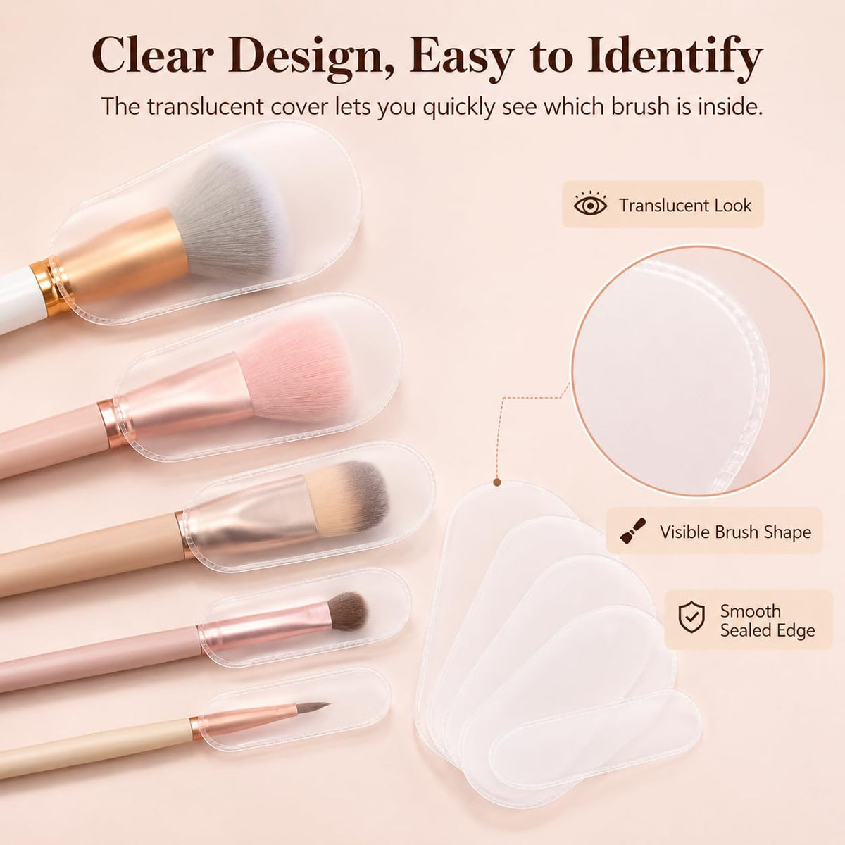 Makeup Brush Covers 54 Pcs 9 Sizes Clear Brush Guard Set for Travel