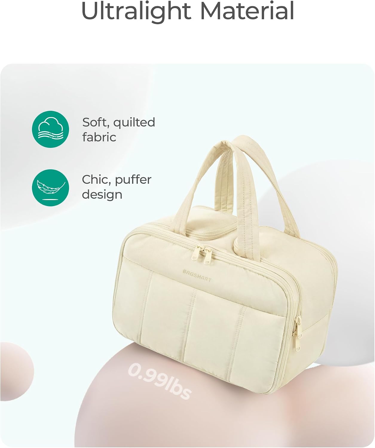 BAGSMART Travel Toiletry Bag, Puffy Large Toiletry Bag for Women, Lightweight Cosmetic Makeup Bag Organizer with Handle for Traveling, Accessories, Essentials, Toiletries (Black)