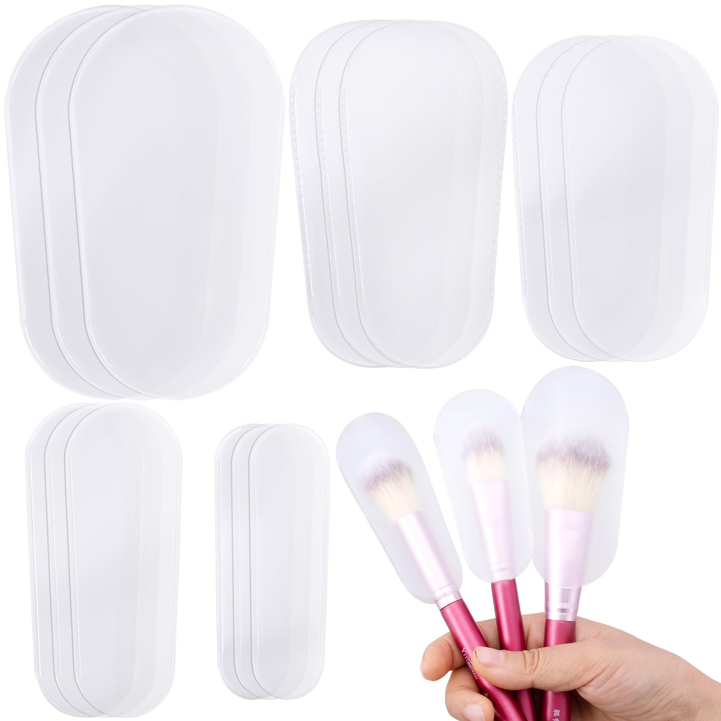 15pcs Clear Makeup Brush Covers, 5 Sizes, Plastic