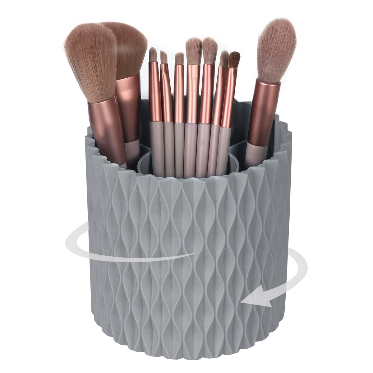 Makeup Brush Holder Organizer - 360° Rotating, 5-Slot Brush Cup for Cosmetics, Lipsticks, Pens | Vanity & Desk Organizer (White)