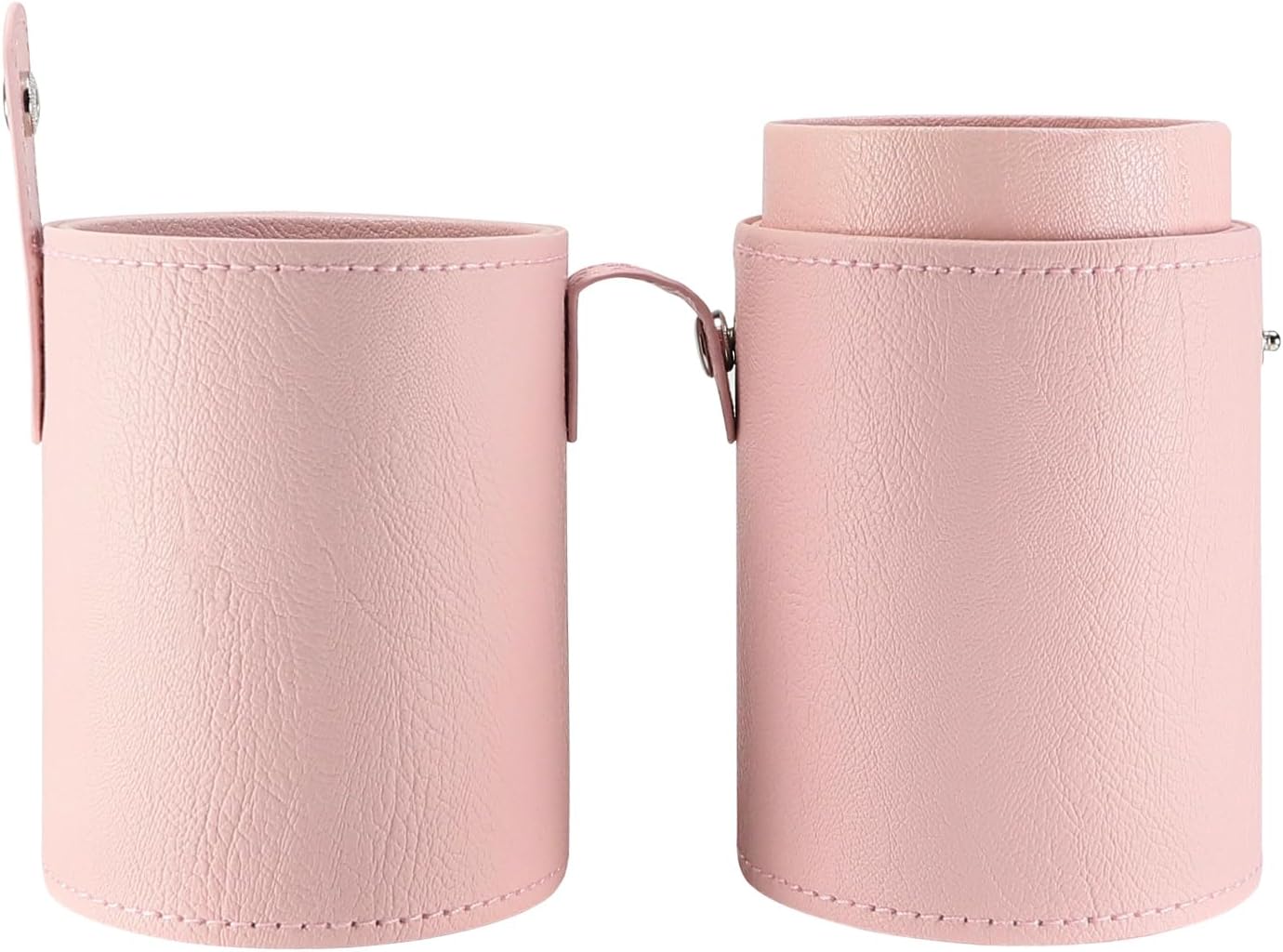 Portable Makeup Brush Case,Pu Leather Makeup Brush Holder with Button,Travel Cup Storage Dustproof Makeup Cosmetic Bags for Women (Pink)