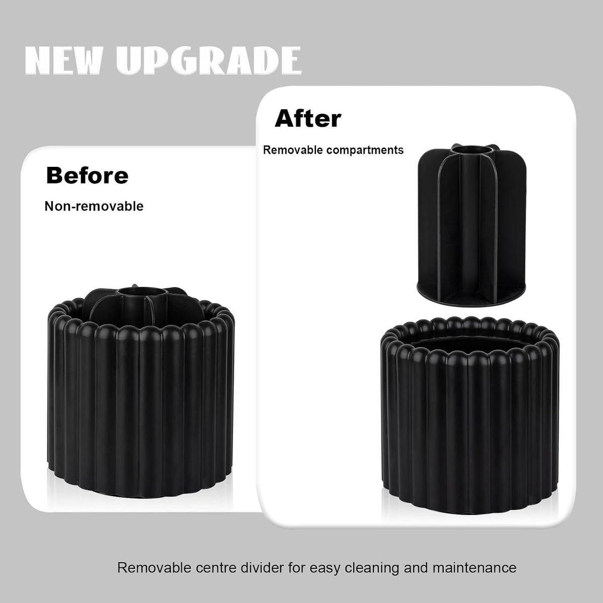 Rotating Makeup Brush Holder Organizer with Removable Dividers, Black