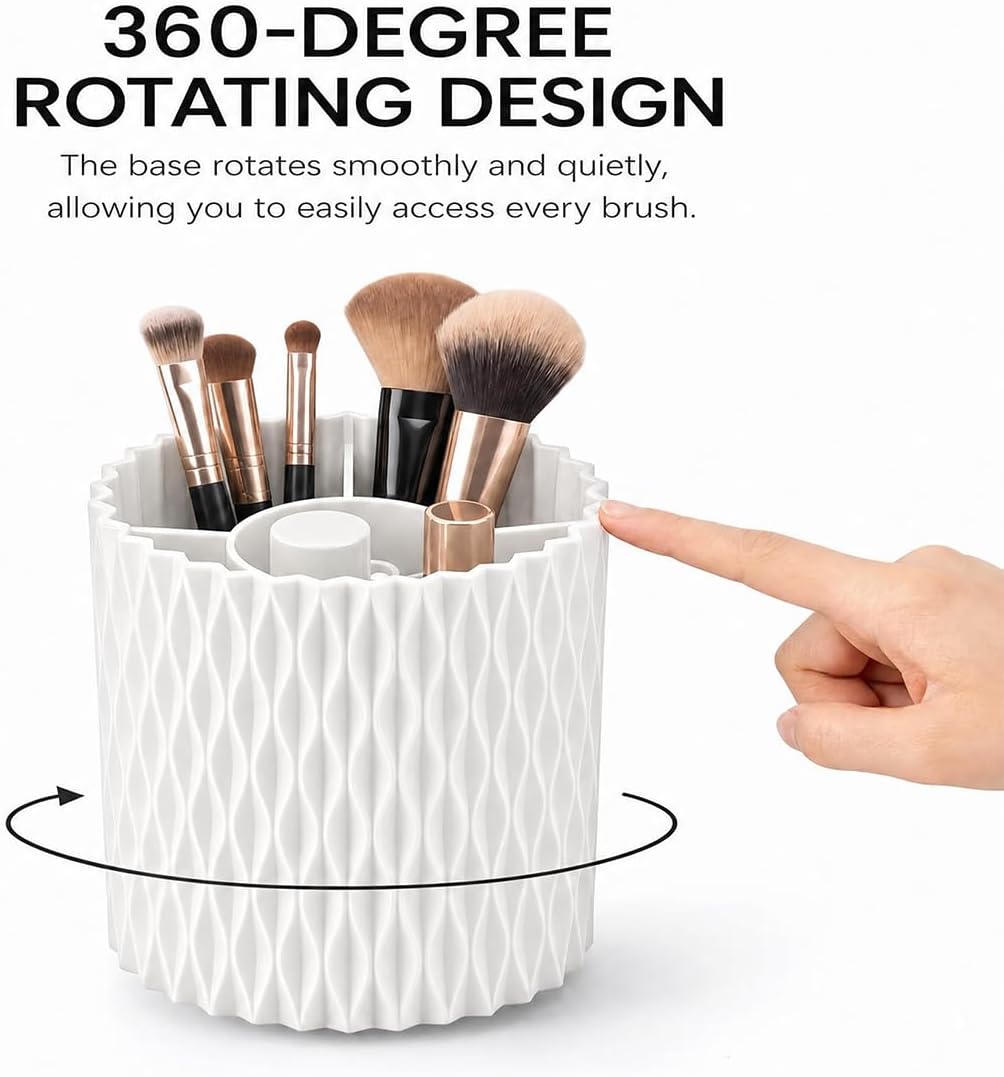 360° Rotating Makeup Brush Holder Organizer, White