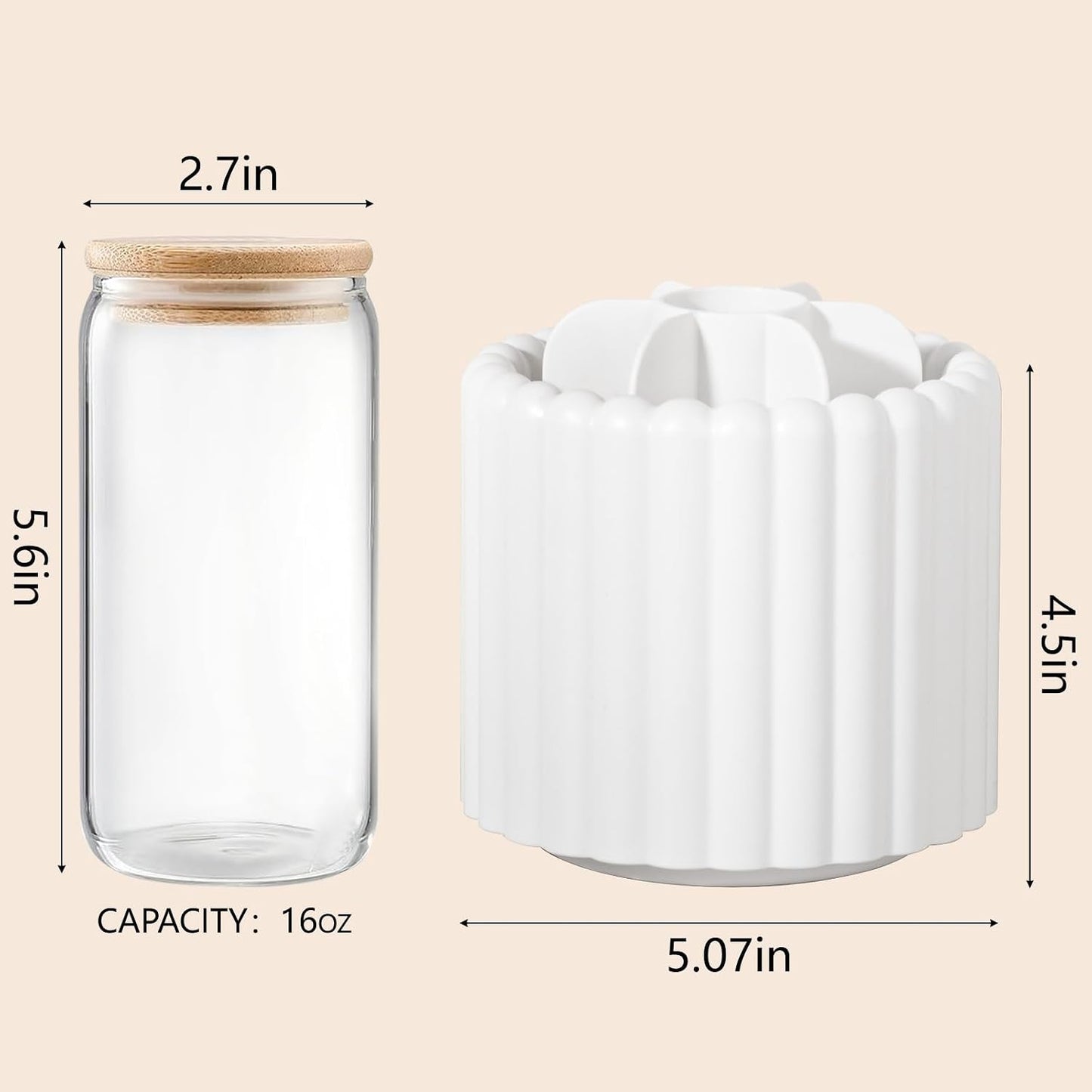 Rotating Makeup Brush Holder Organizer with Removable Dividers, White