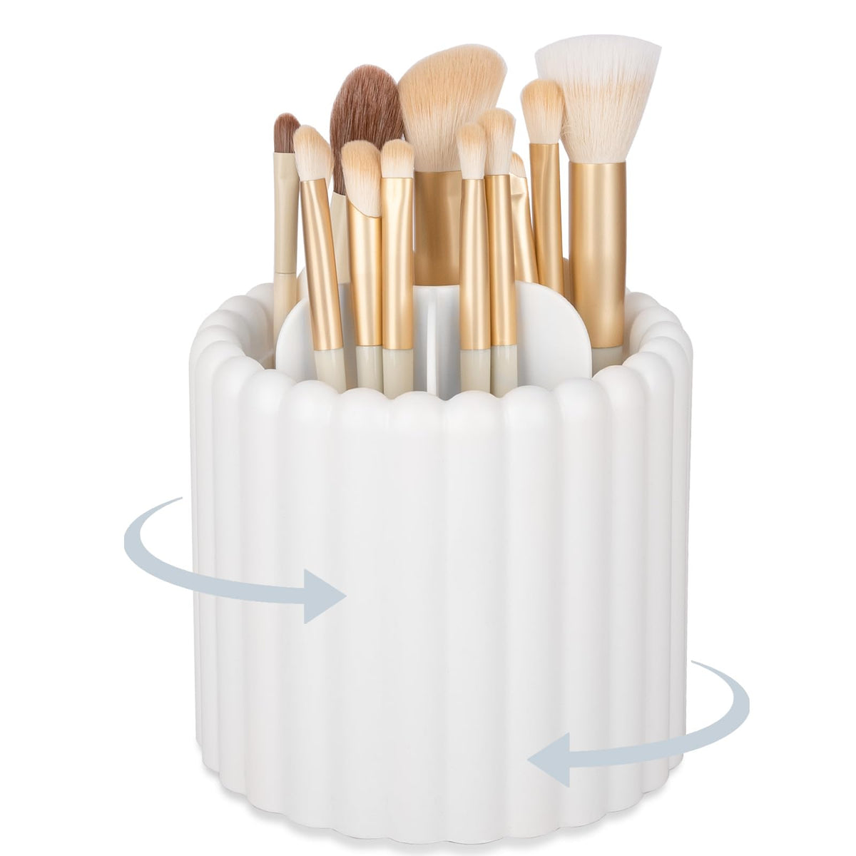Rotating Makeup Brush Holder Organizer with Removable Dividers, Pink