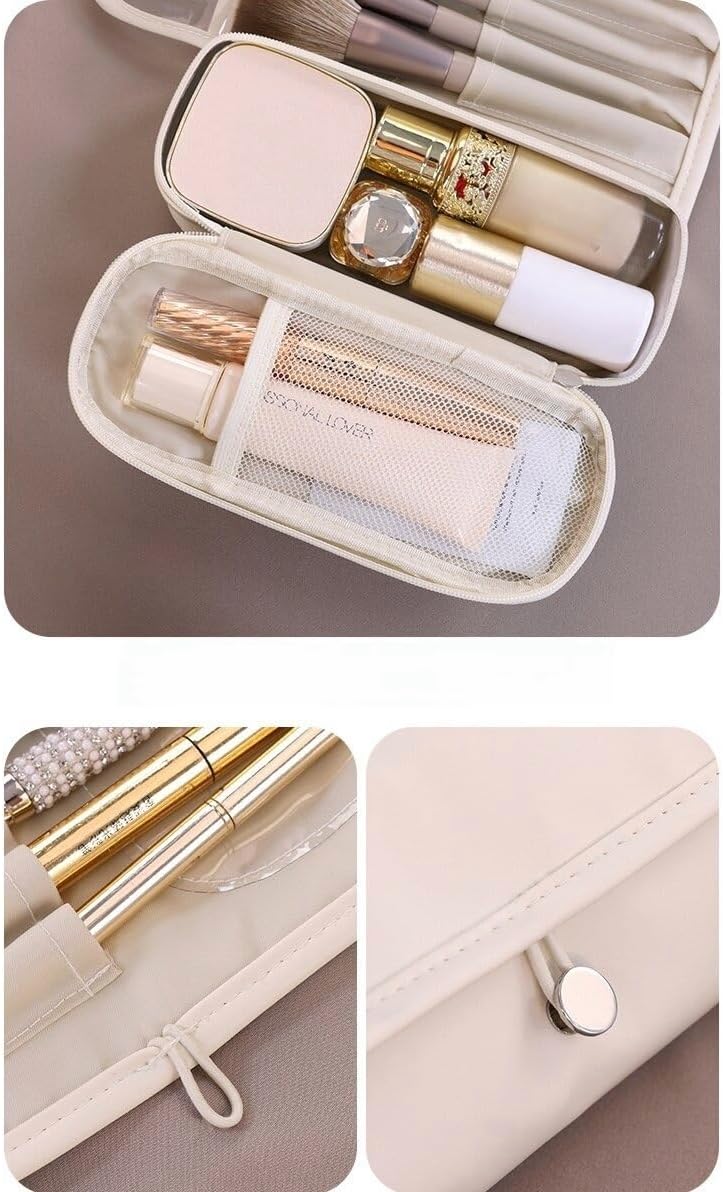 Luxury Leather Makeup Brush Case, Professional Cosmetic Organizer Roll Bag, Travel Storage for Home and Work (brown)