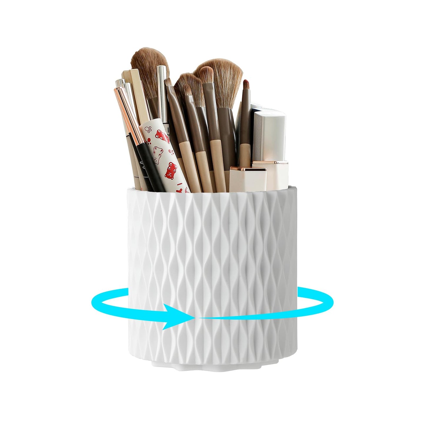 White Makeup Brush Holder, 360° Rotating Makeup Organizer