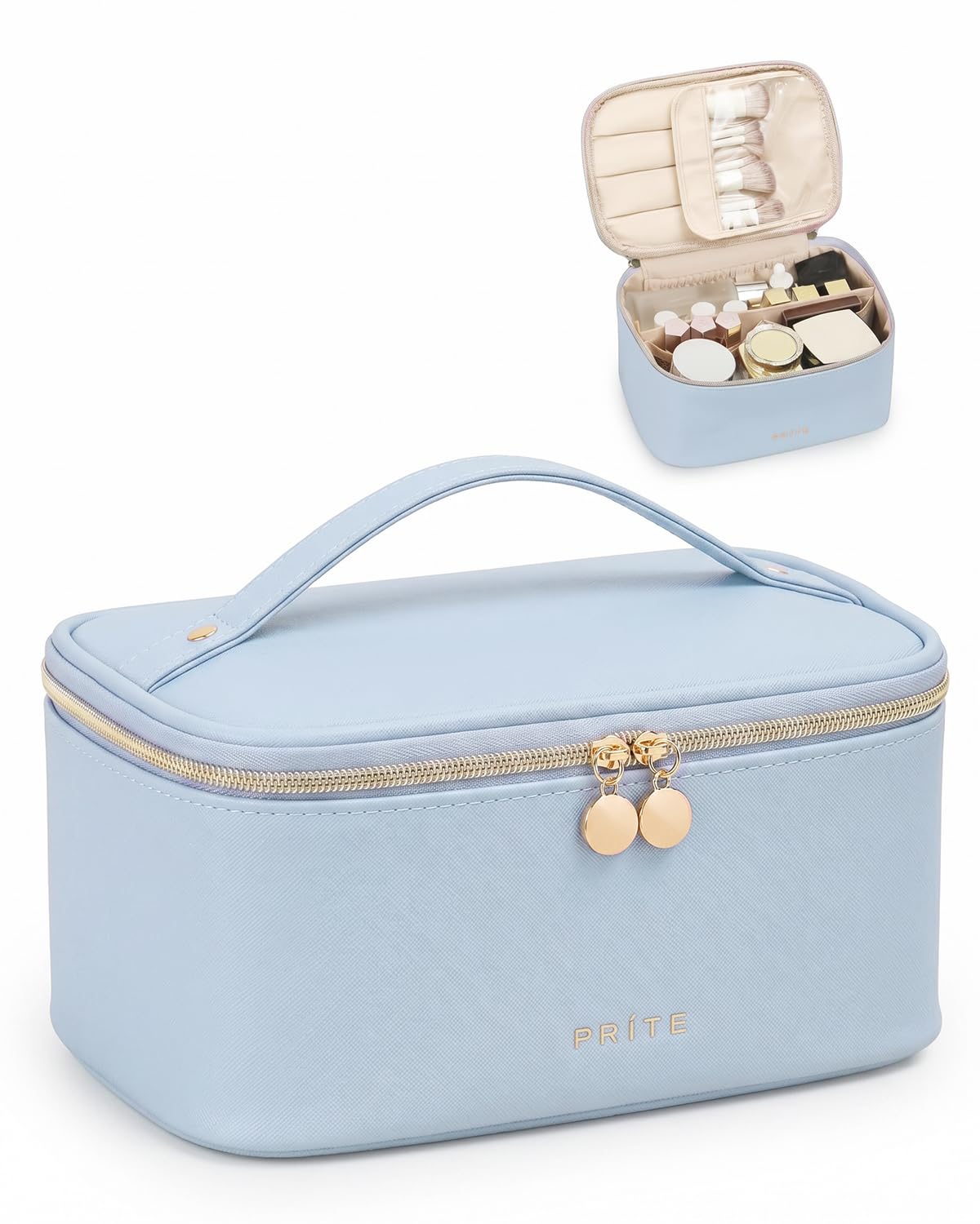 Prite Makeup Bag Travel Cosmetic Case, Women Toiletry Bag Organizer, Beige