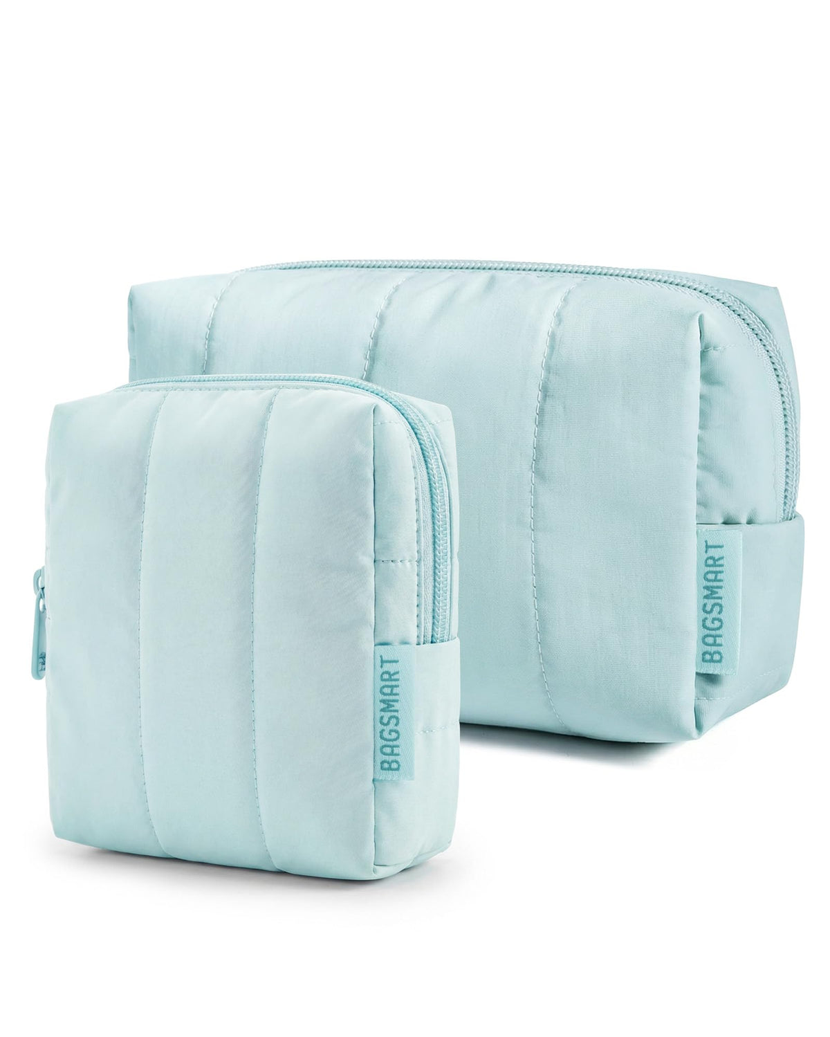 BAGSMART Puffy Travel Makeup Bag Duo Large & Small for Women, Leopard
