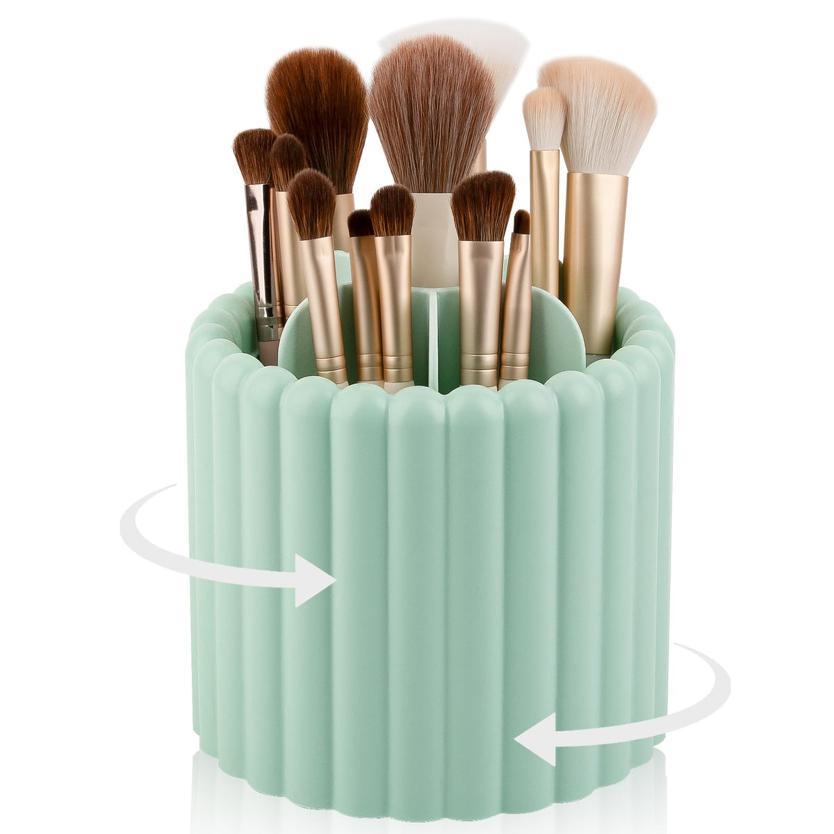Rotating Makeup Brush Holder Organizer with Removable Dividers, Pink