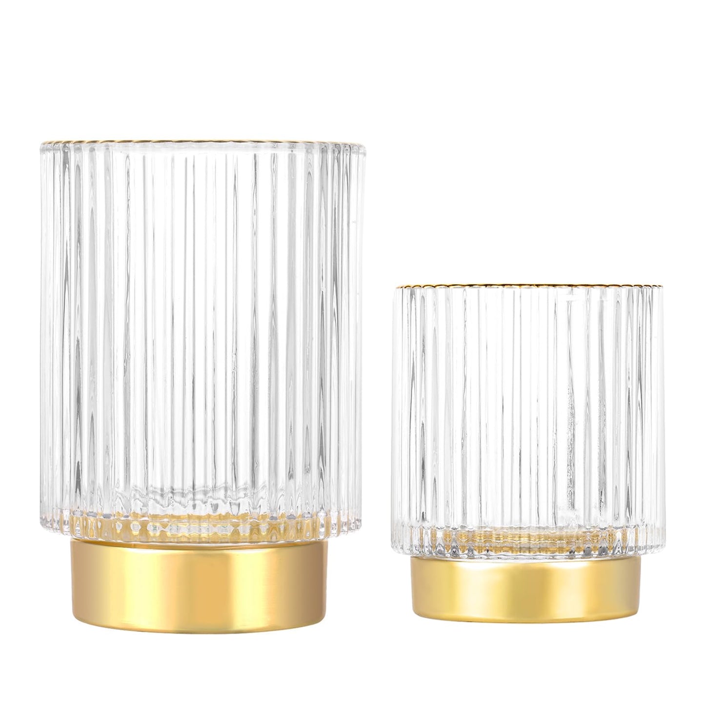 DASITON Makeup Brush holder Organizer,Crystal Cosmetic Makeup Brush Glass Brushes Storage Holder, Vintage Make Up Brush Cup Pen Pencil Holder striped vase(Clear S+L)
