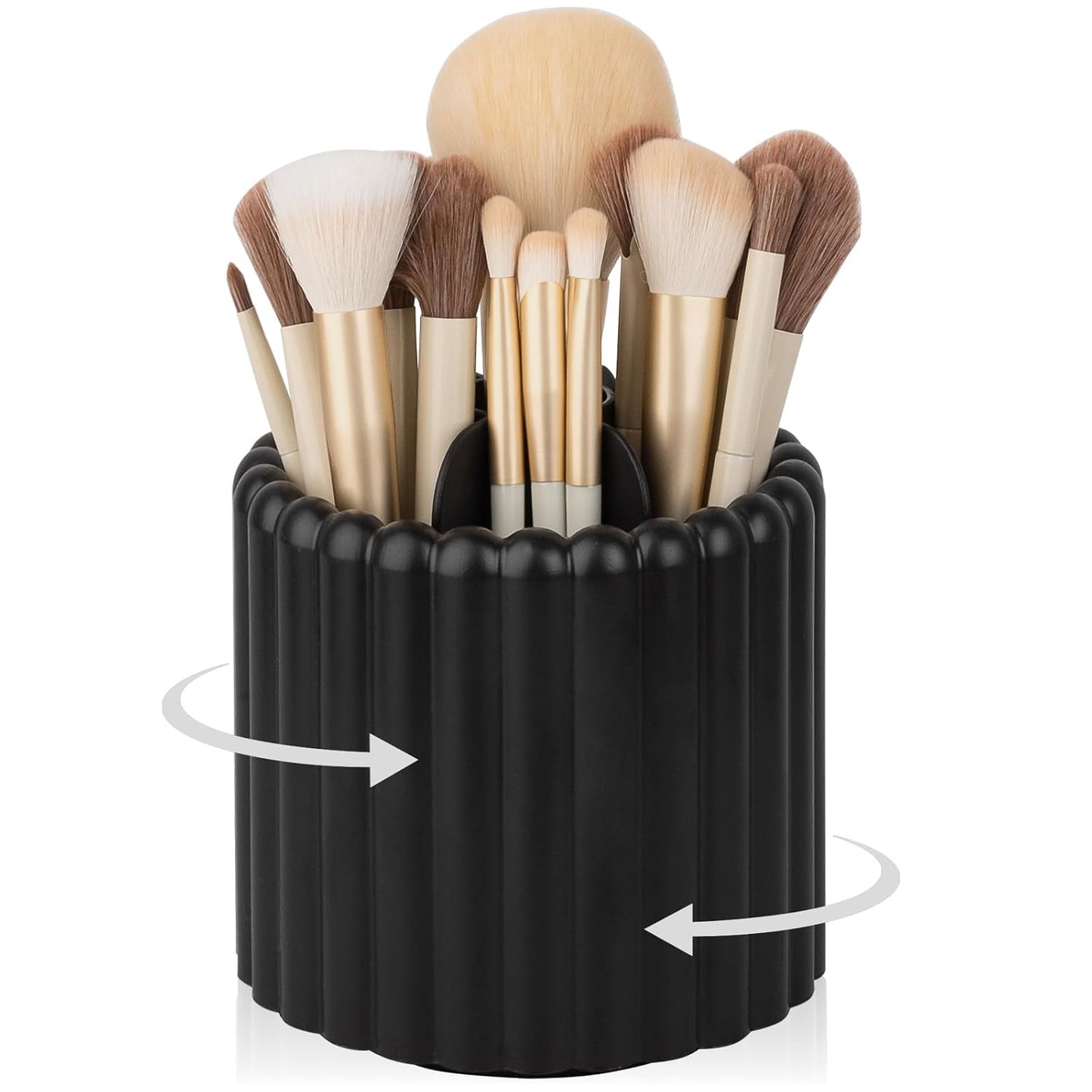 Rotating Makeup Brush Holder Organizer with Removable Dividers, Black