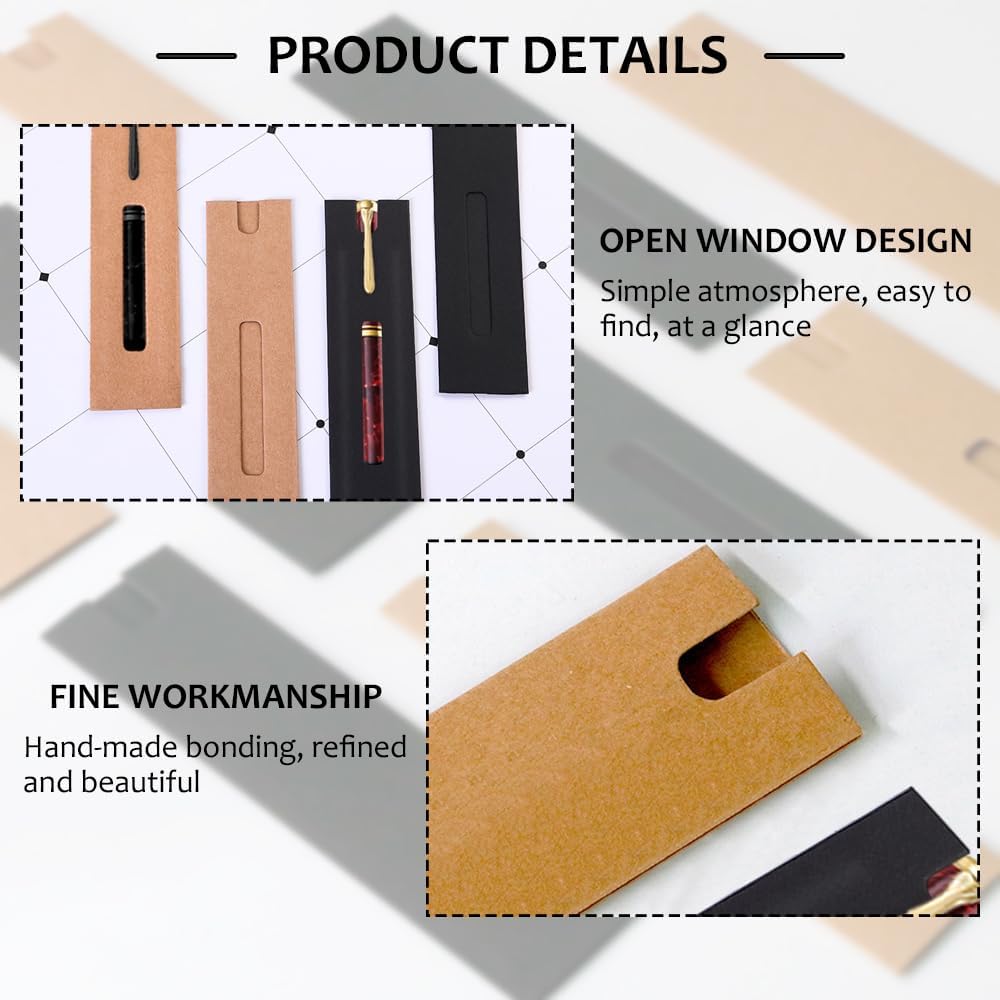 Yitexin 40Pcs Single Pen Sleeve Case Holder, Single Pen Protector Made of Paper, Single Pen Pouch with Window for Display, Pen Packaging Bag (Brown) (Brown)