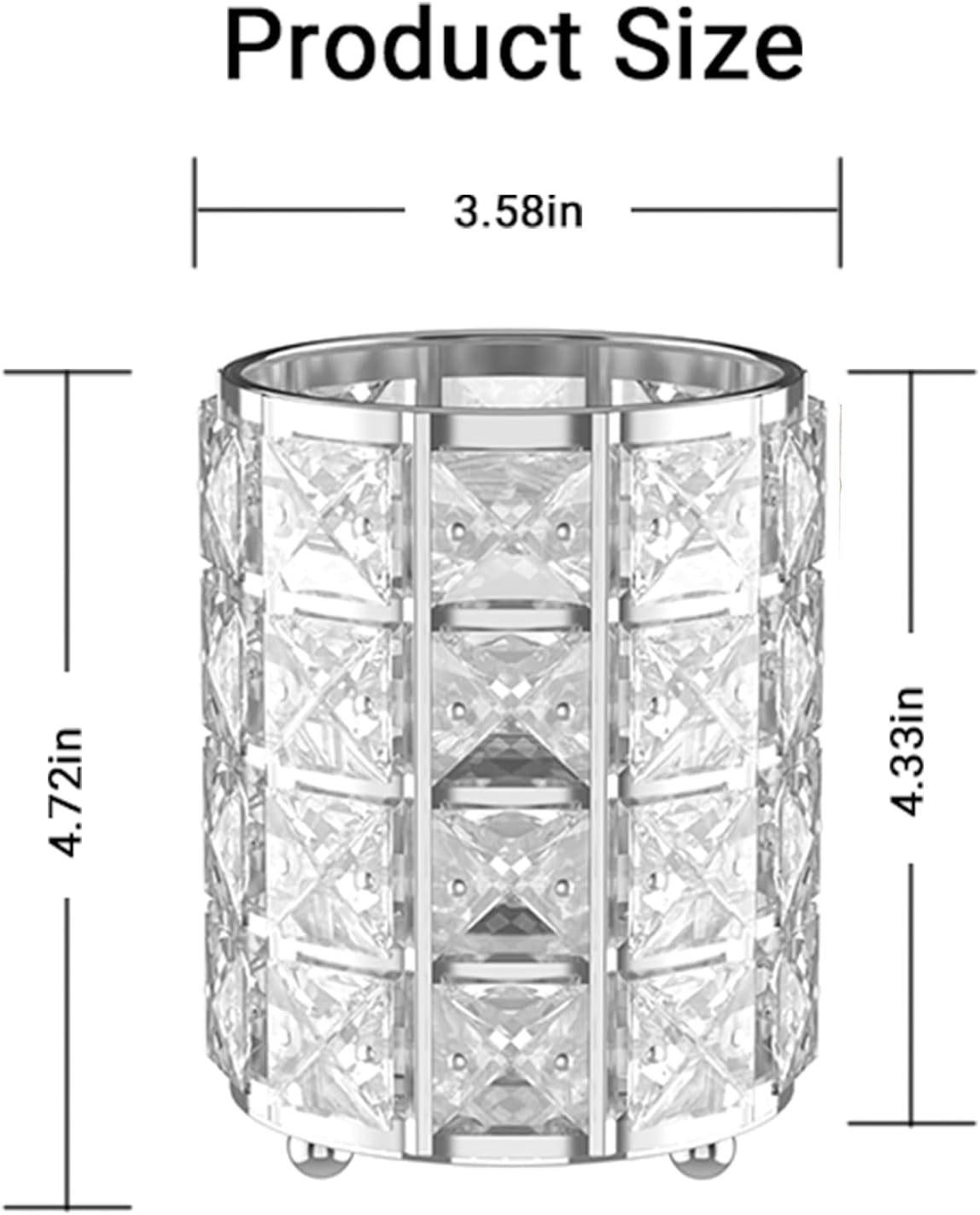 LUGUNU Makeup Brush Holder with Silver Crystal Bling – Elegant Vanity Organizer for Brushes, Pens & Pencils, Ideal for Bathroom or Office Countertop(1Pack)