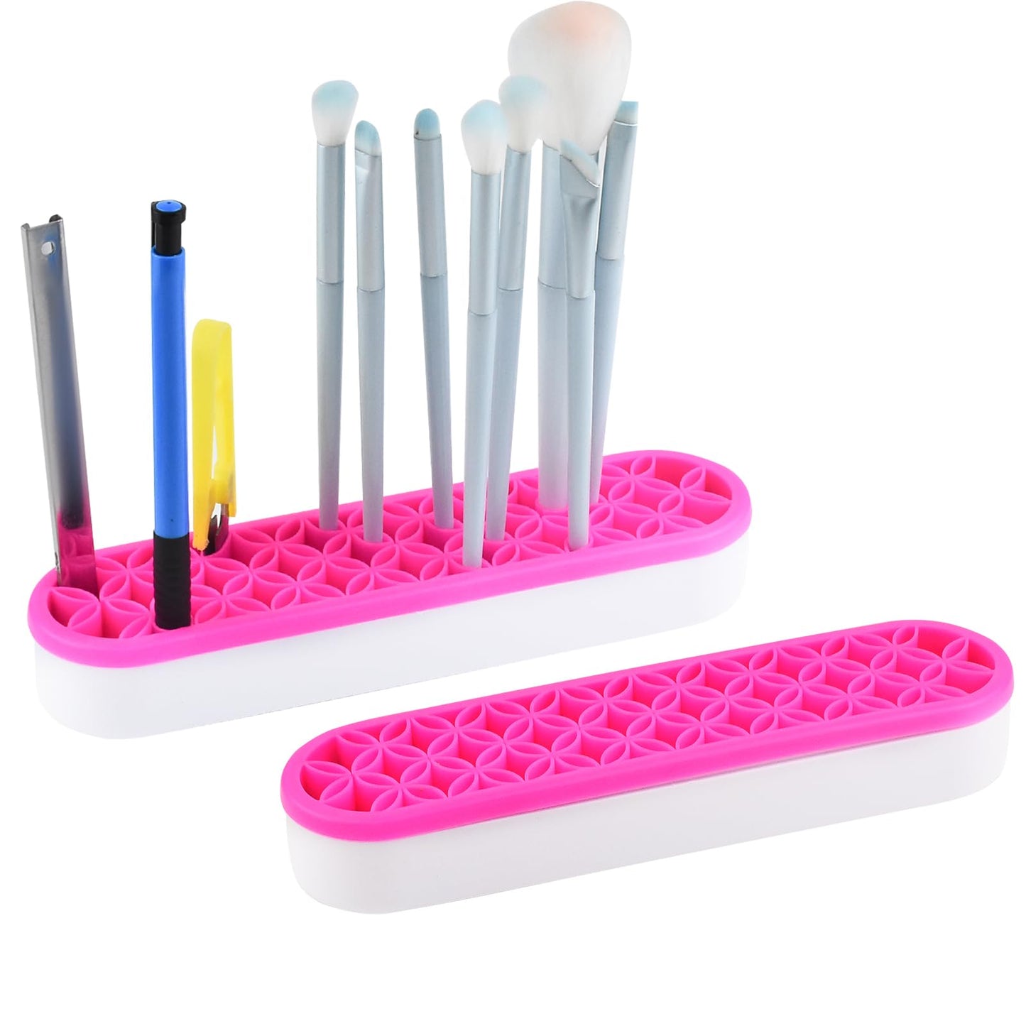 2 PCS Multi-Purpose Cosmetic Storage Box, Desktop Organizers Silicone Make Up Brush Storage Stand, Desktop Storage Box for Eyeliner Pencil, Art Supplies, Painting Brush (Grey)