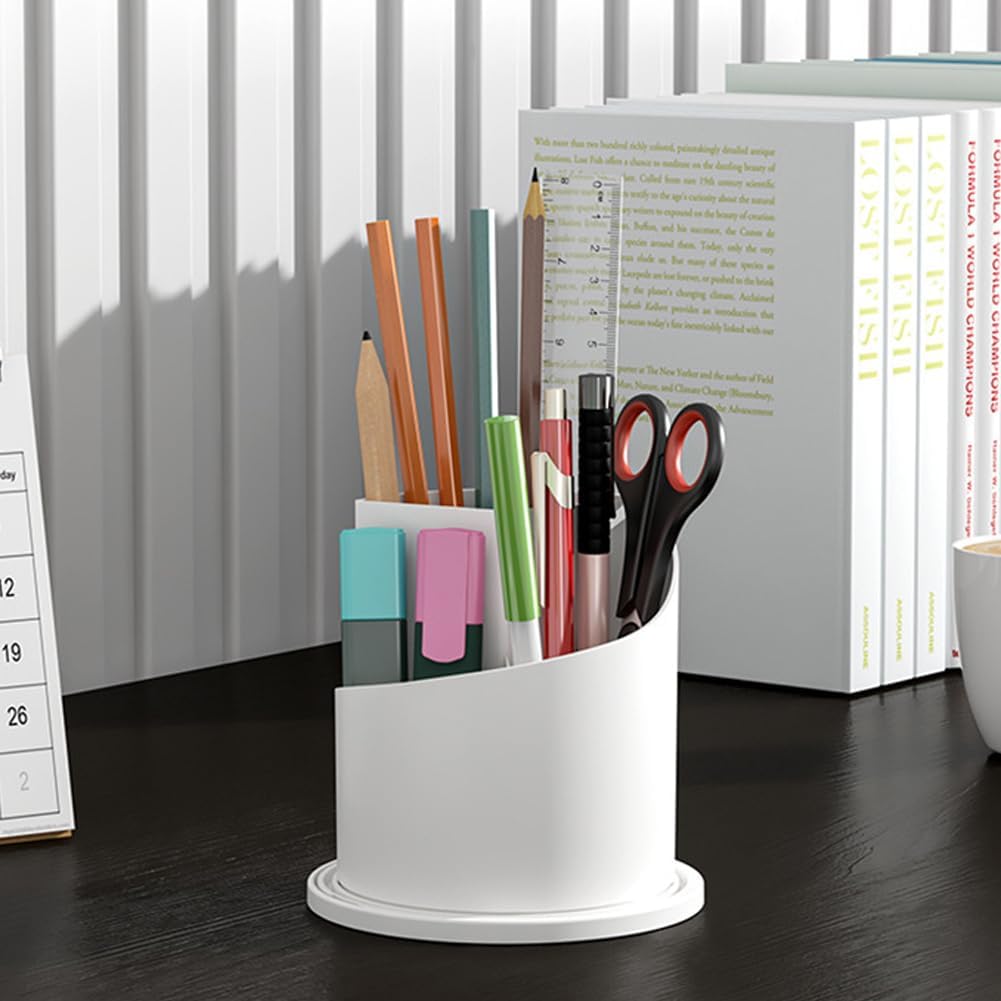 Makeup Brush Holder with Lid, 360 Rotating Sliding Opening Cosmetic Tools Organizer, Waterproof Dustproof Makeup Brush Organizer for Vanity Desktop Bathroom Countertop(COLOR:White And Clear)