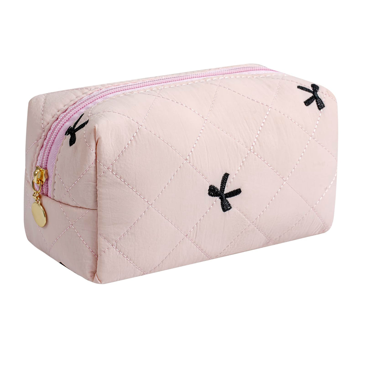 Makeup Bag Travel Cosmetic Bag for Women Girls, Zipper Make Up Pouch, Floral Flowers Toiletry Organizer Makeup, Portable Storage Cosmetic Travel Cloth Bag (Pink)
