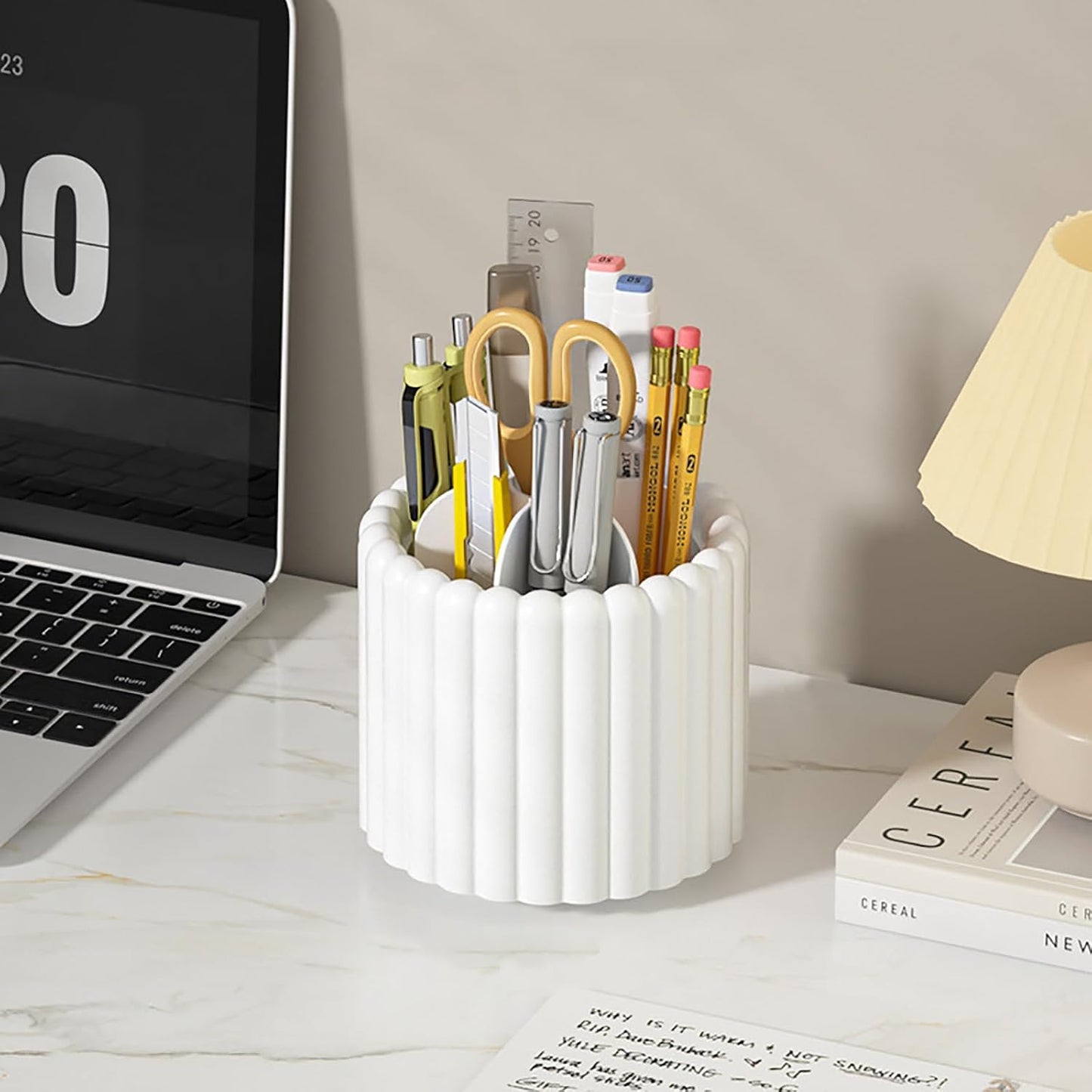 Rotating Makeup Brush Holder Organizer with Removable Dividers, White