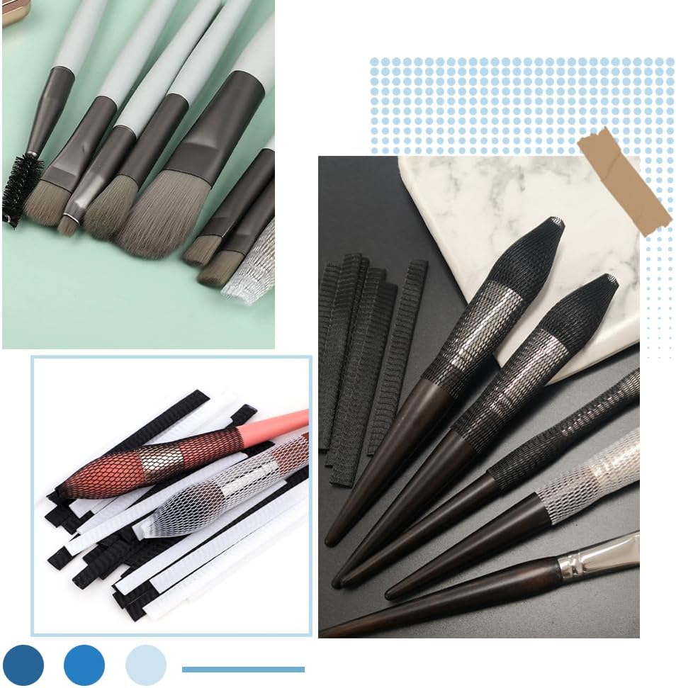 GORGECRAFT 100PCS 4.7 Inch Long Makeup Brush Protector Cosmetic Makeup Brushes Pen Guard Reusable Expandable Elastic Netting Mesh Cover Sleeve Set Storage for Travel Paint Brush Handbag Tassels