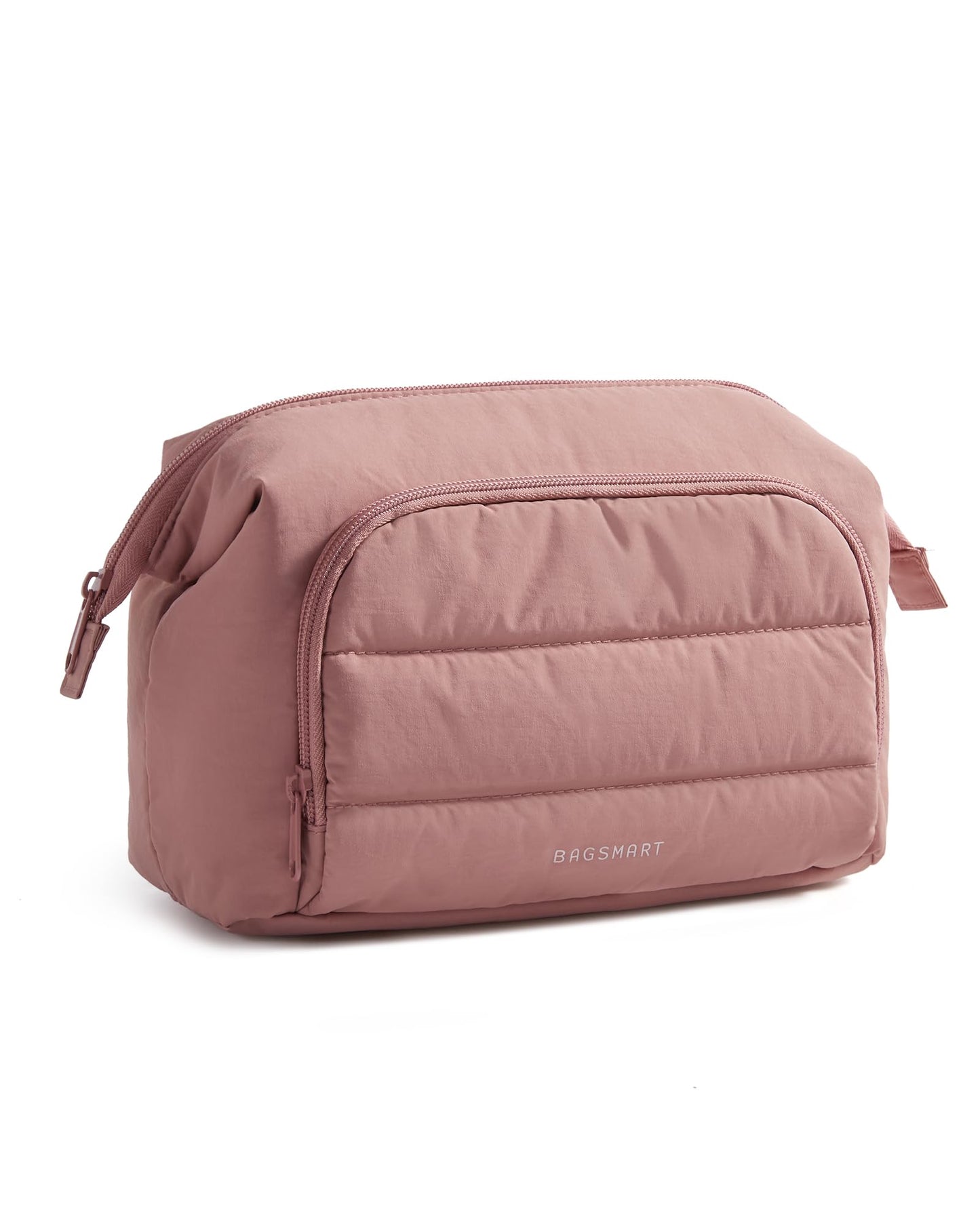 BAGSMART Travel Makeup Bag, Cosmetic Bag Small Make Up Organizer Case,Wide-open Pouch for Women Purse for Toiletries Accessories Brushes Pink