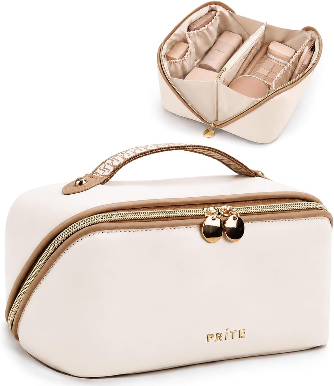 Prite Makeup Bag Travel Toiletry Bag Open Flat Cosmetic Organizer for Women