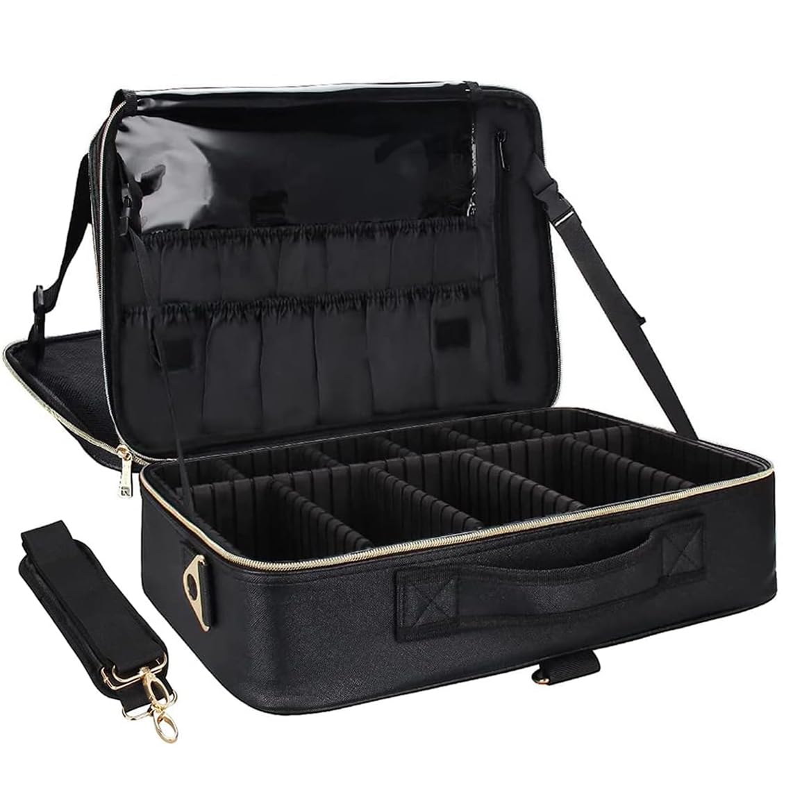 Relavel Makeup Bag Travel Train Case Cosmetic Organizer with Divider, Black