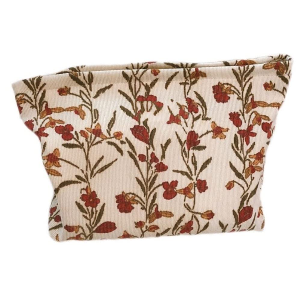 Cosmetic Bags for Women, Large Floral Makeup Bag for Purse, Dark Red Rose