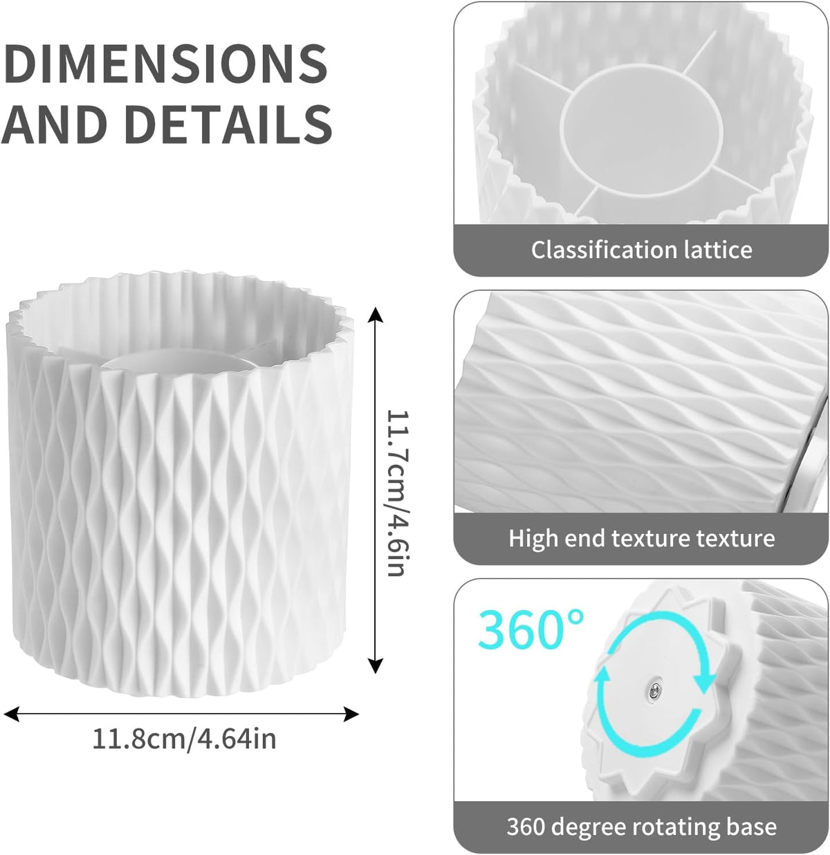 White Makeup Brush Holder, 360° Rotating Makeup Organizer