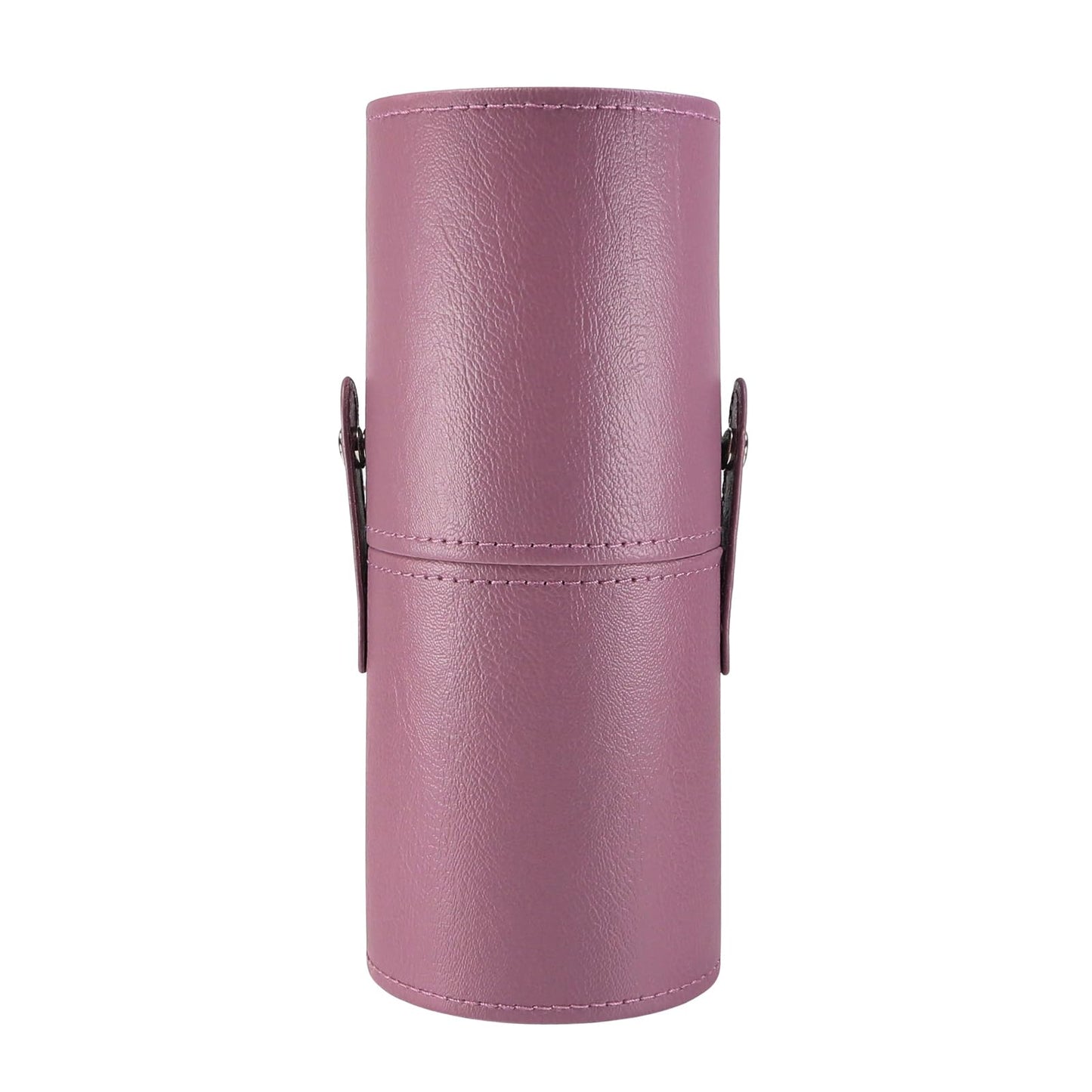 Portable Makeup Brush Case,Pu Leather Makeup Brush Holder with Button,Travel Cup Storage Dustproof Makeup Cosmetic Bags for Women (Pink)