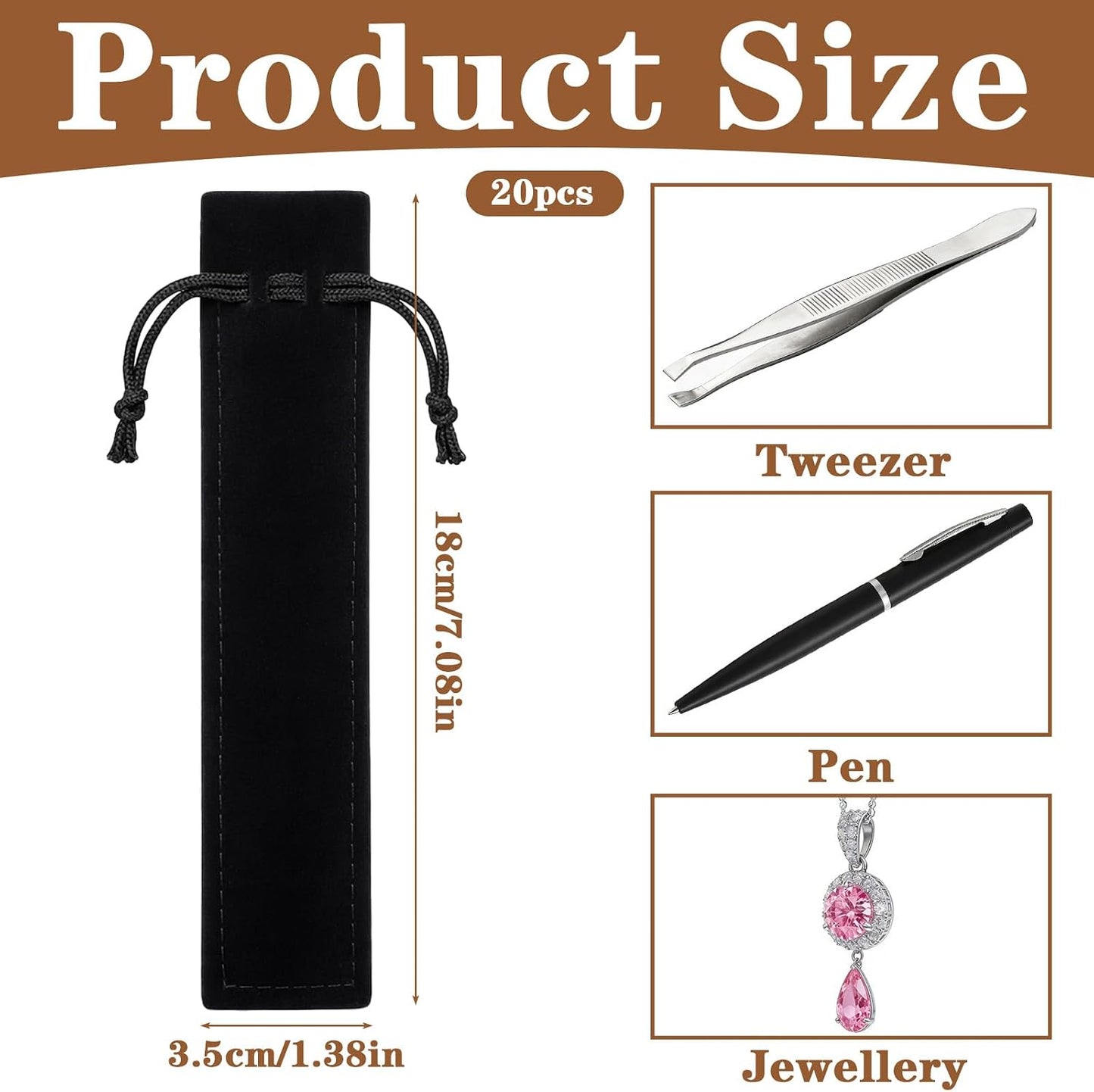 20 PCS Velvet Pen Pouch with Drawstring, Black Drawstring Pen Sleeve Holder Soft Pens Bag Case Pencil Bag for Adult Office Business Supplies Gifts Makeup Brushes