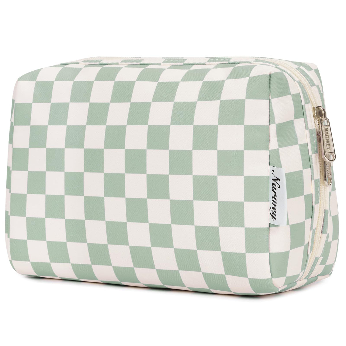Narwey Checkered Makeup Bag Travel Cosmetic Bag Organizer Toiletry Bag Make Up Bags with Compartments for Women Girls (Large, Light Checkerboard)