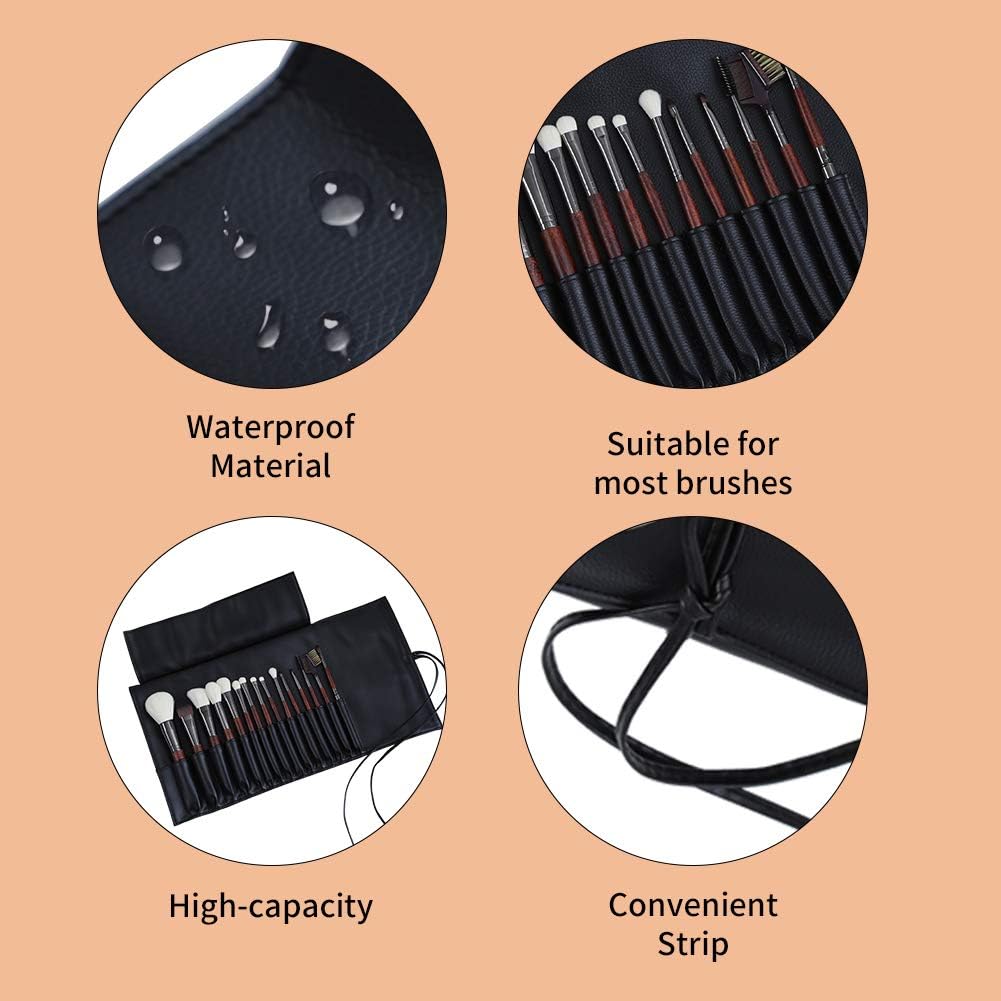 MOND'SUB Makeup Brush Case Travel, makeup brush case roll up,brush holder makeup,Holder Organizer Brushes Pouch Cosmetic Bag for Travel，Rolling Bag Storage Case PU Leather