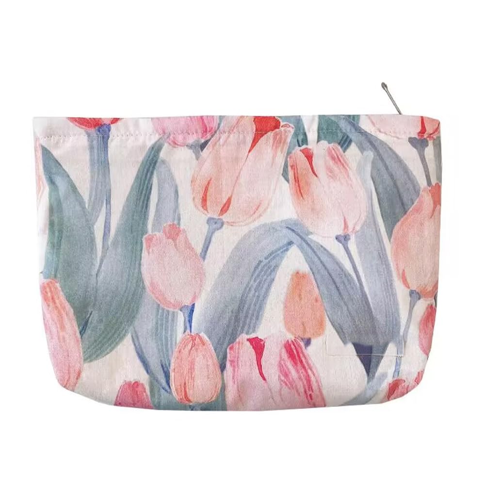 Cosmetic Bags for Women, Large Floral Makeup Bag for Purse, Dark Red Rose