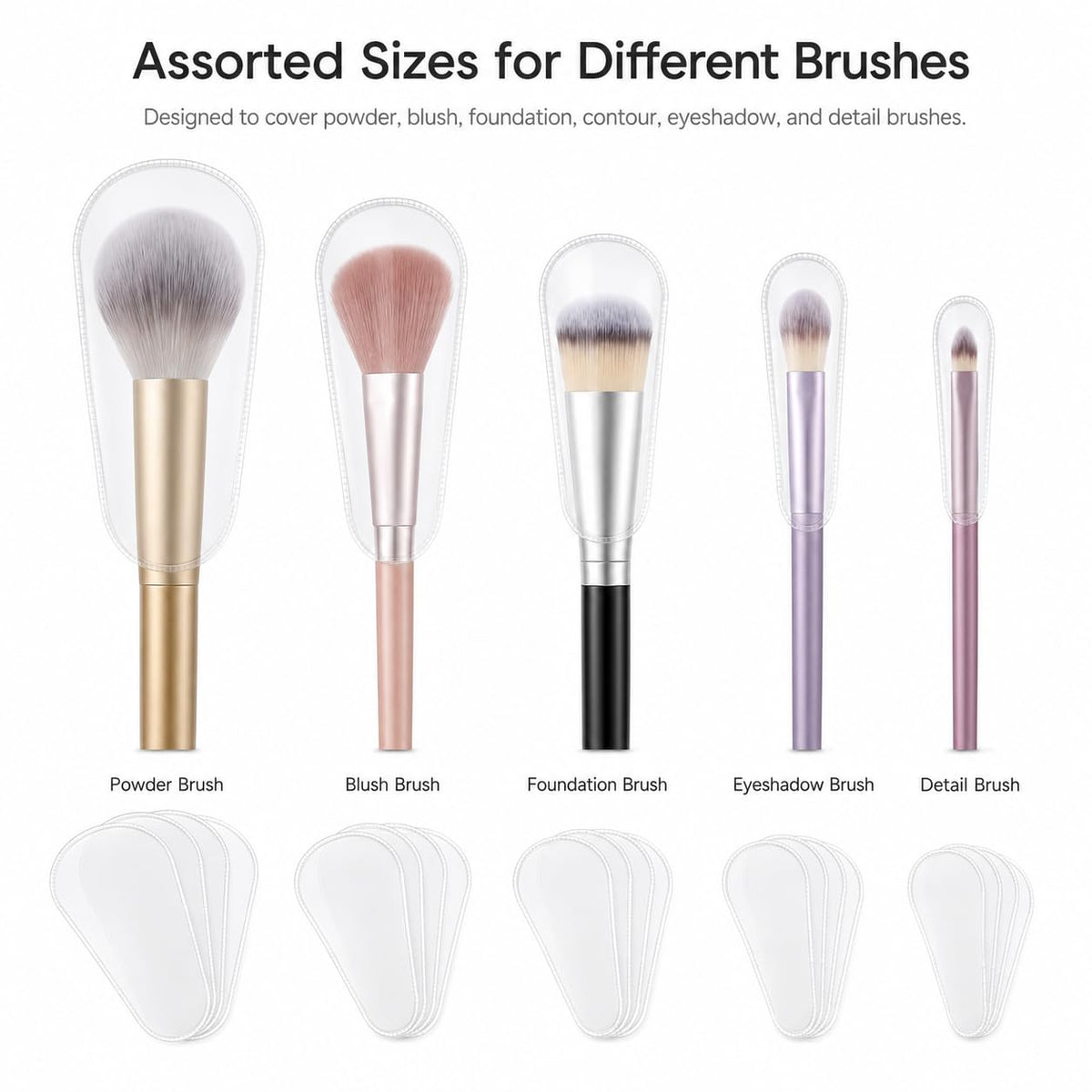 Makeup Brush Covers 54 Pcs 9 Sizes Clear Brush Guard Set for Travel