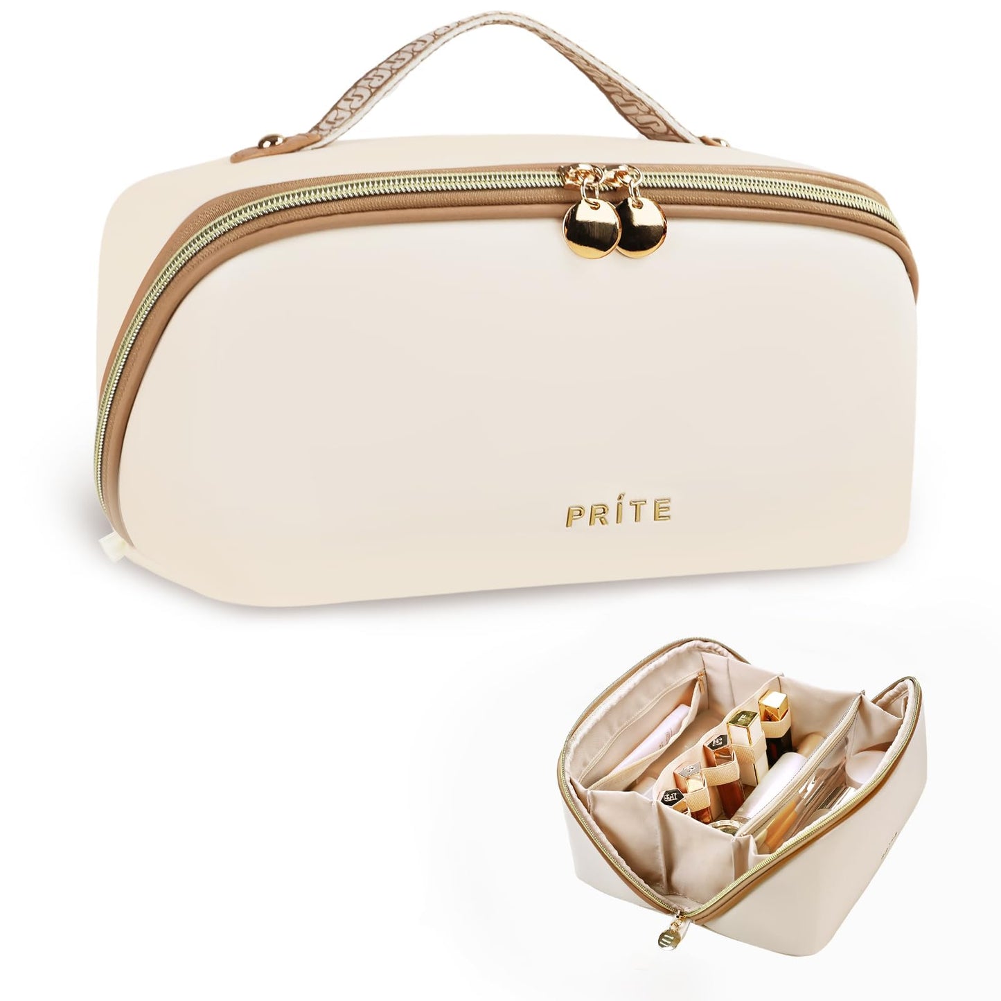 Prite Makeup Bag Travel Toiletry Bag Open Flat Cosmetic Organizer for Women