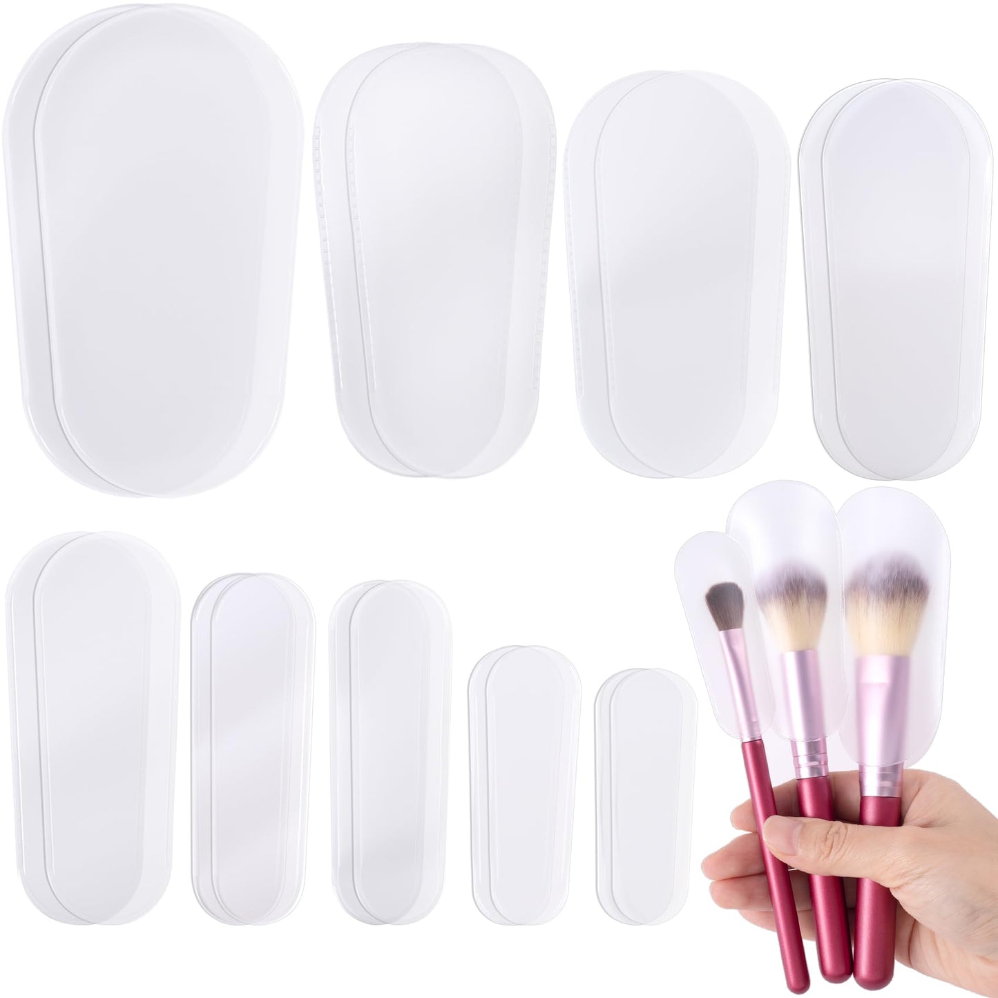 15pcs Clear Makeup Brush Covers, 5 Sizes, Plastic