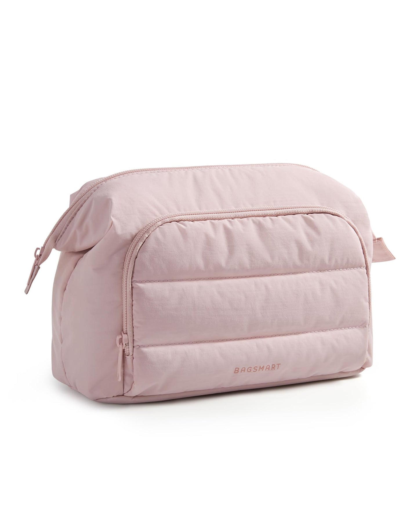 BAGSMART Travel Makeup Bag, Cosmetic Bag Small Make Up Organizer Case,Wide-open Pouch for Women Purse for Toiletries Accessories Brushes Pink