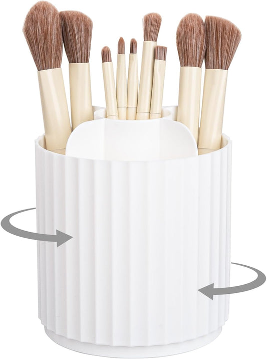 360 Rotating Makeup Brush Holder Make Up Brushes Organizer, Stripe White