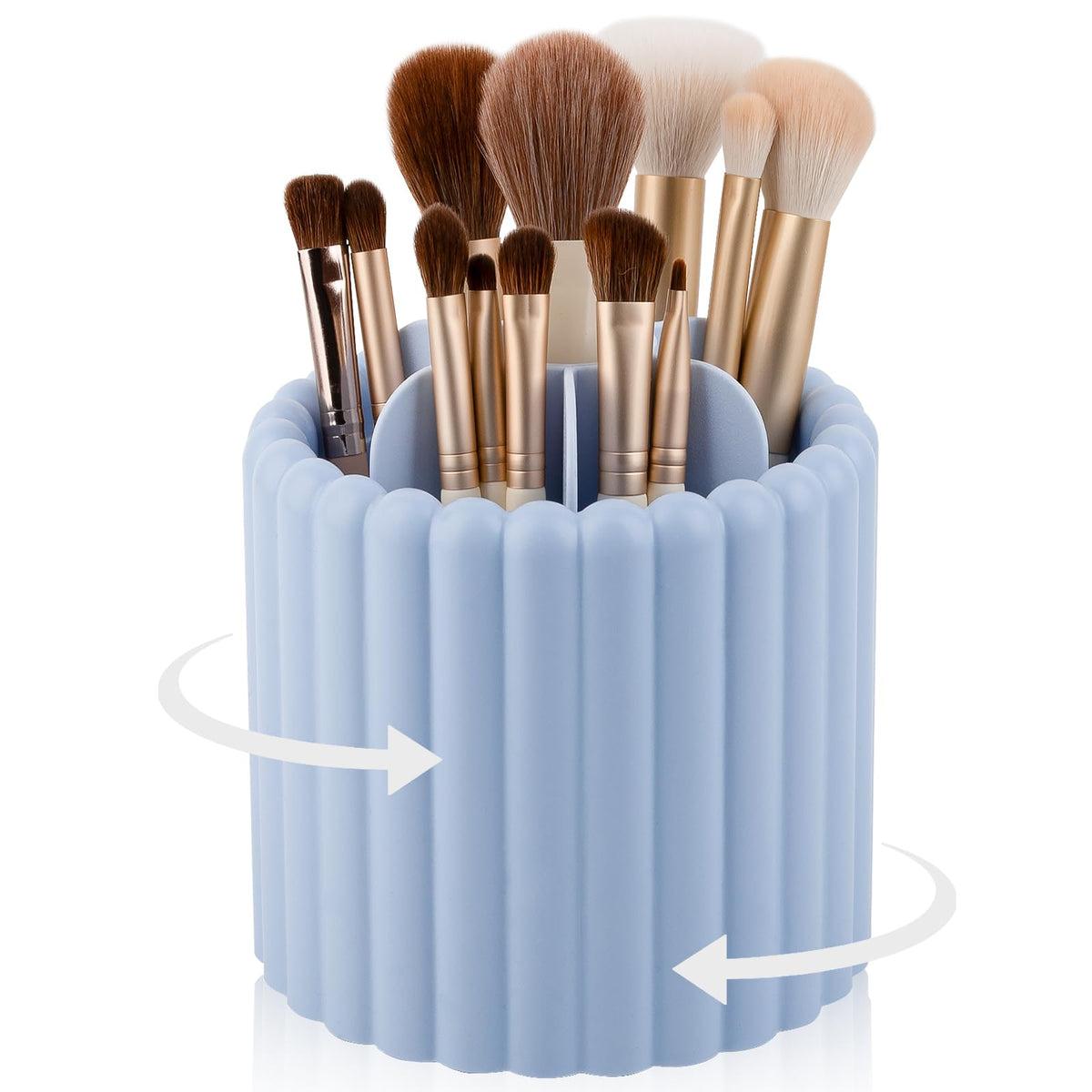Rotating Makeup Brush Holder Organizer with Removable Dividers, Black