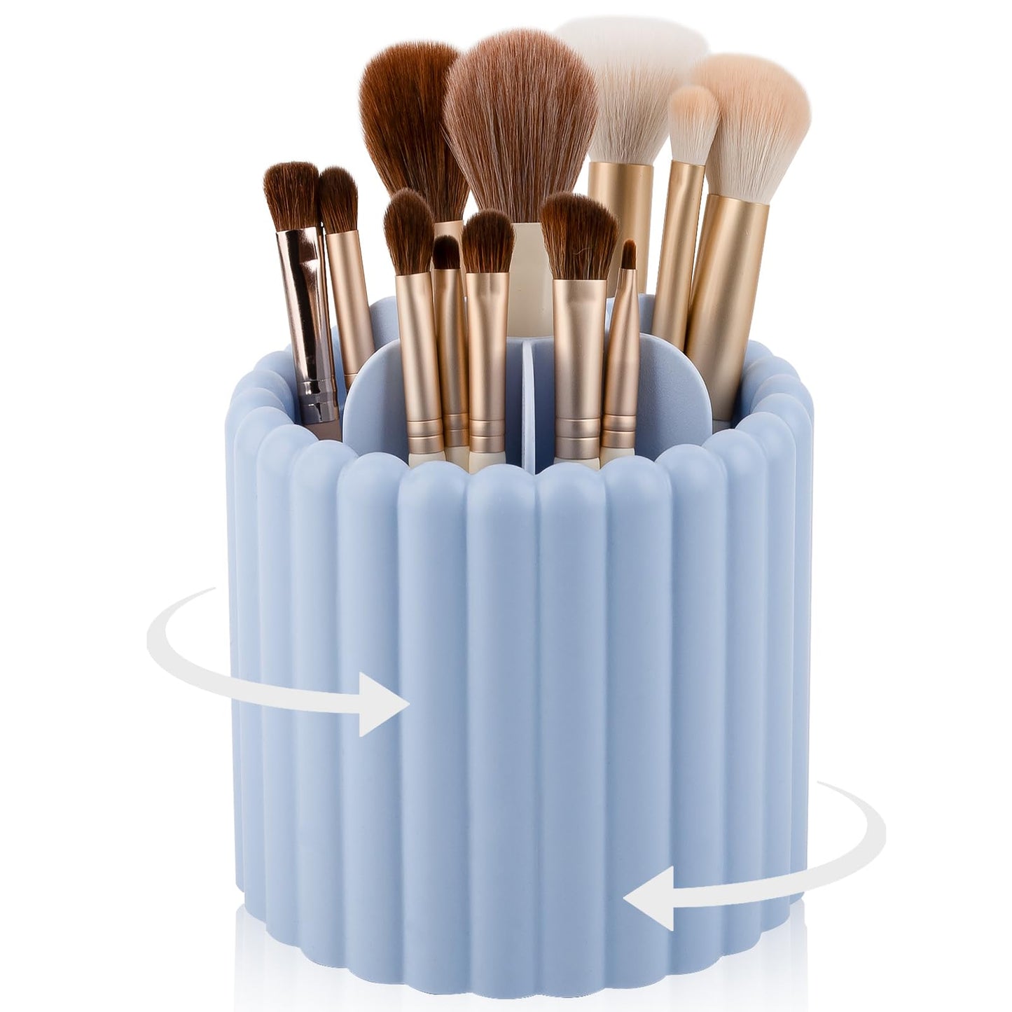 Rotating Makeup Brush Holder Organizer with Removable Dividers, White