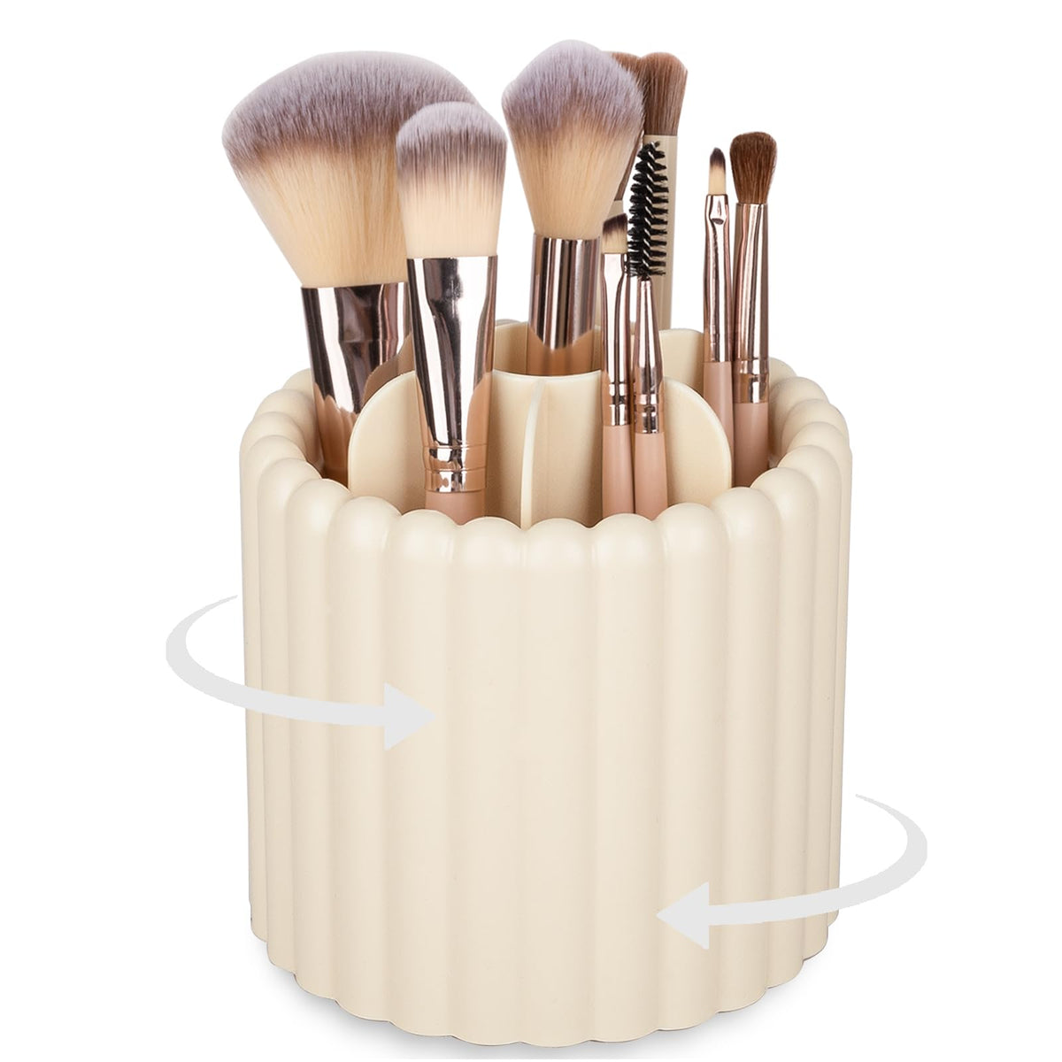 Rotating Makeup Brush Holder Organizer with Removable Dividers, Black