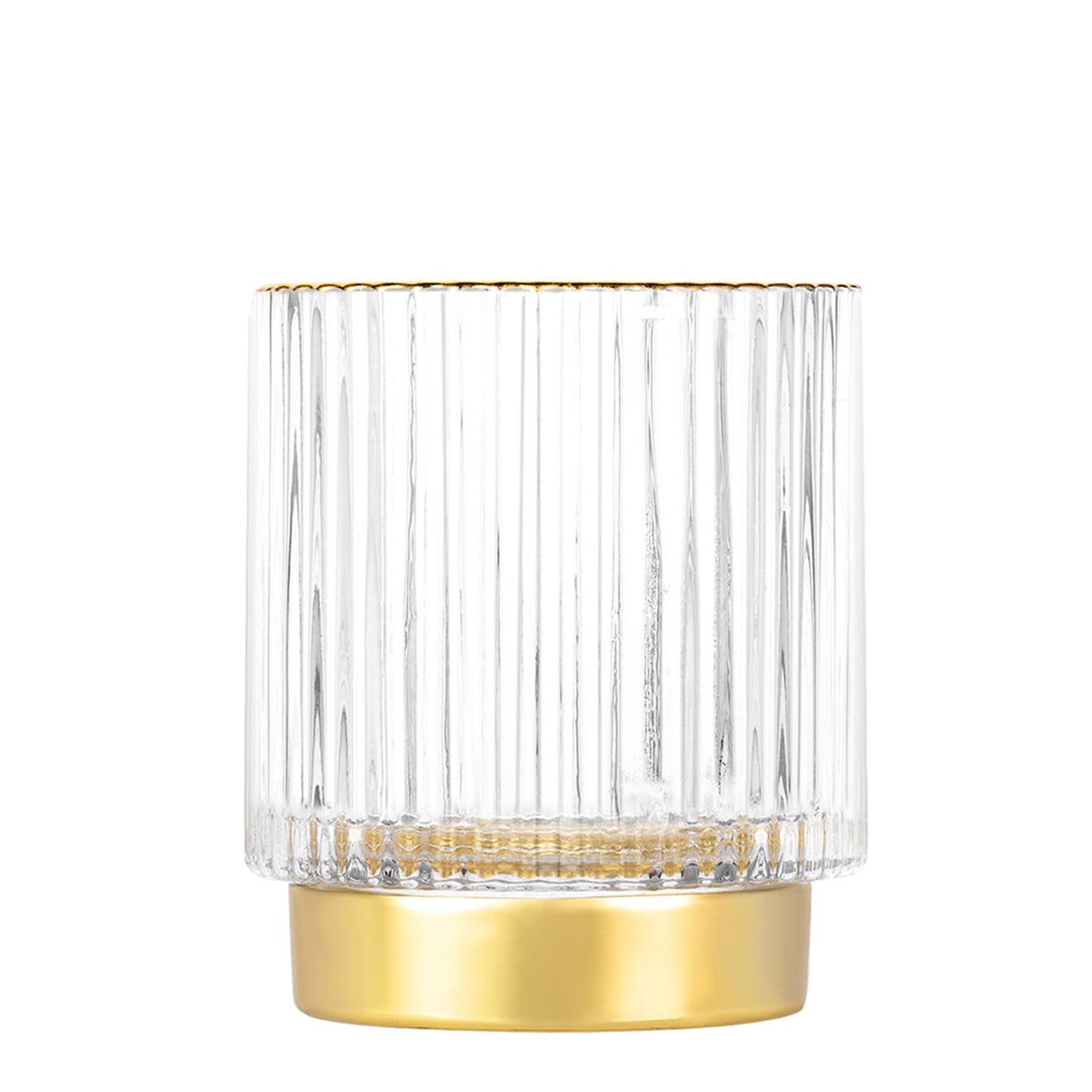 DASITON Makeup Brush holder Organizer,Crystal Cosmetic Makeup Brush Glass Brushes Storage Holder, Vintage Make Up Brush Cup Pen Pencil Holder striped vase(Clear L)
