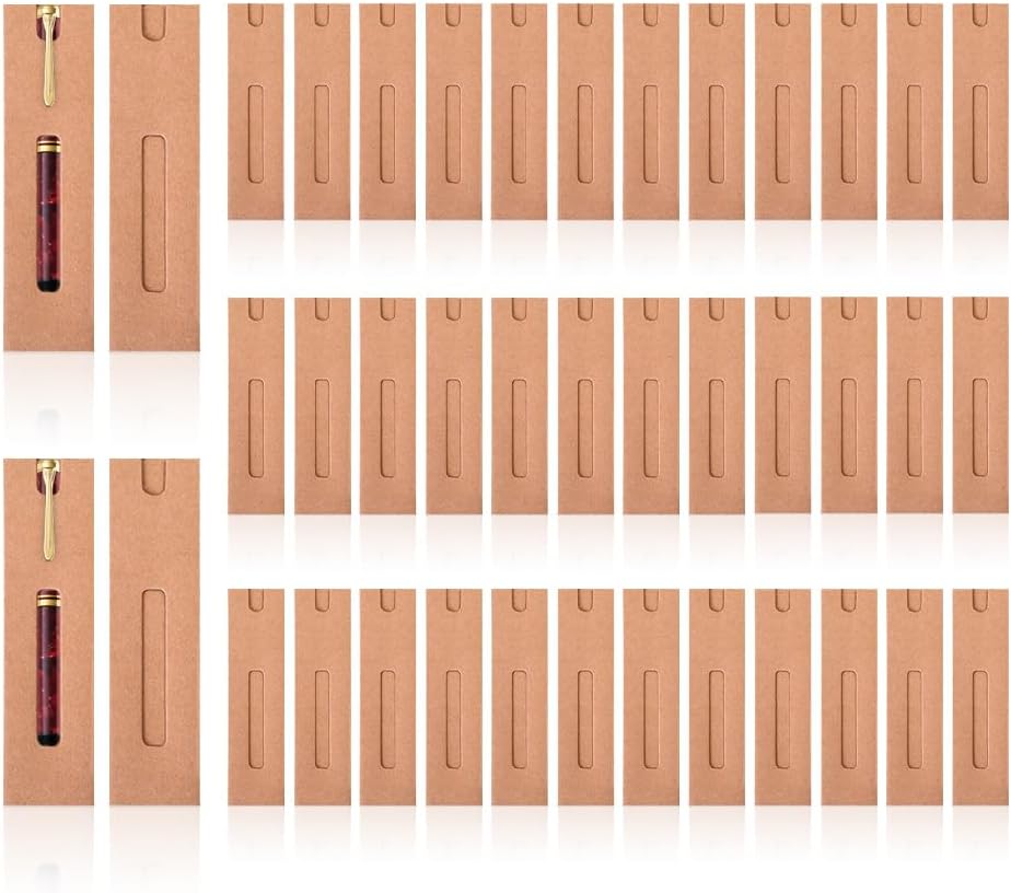 Yitexin 40Pcs Single Pen Sleeve Case Holder, Single Pen Protector Made of Paper, Single Pen Pouch with Window for Display, Pen Packaging Bag (Brown) (Brown)