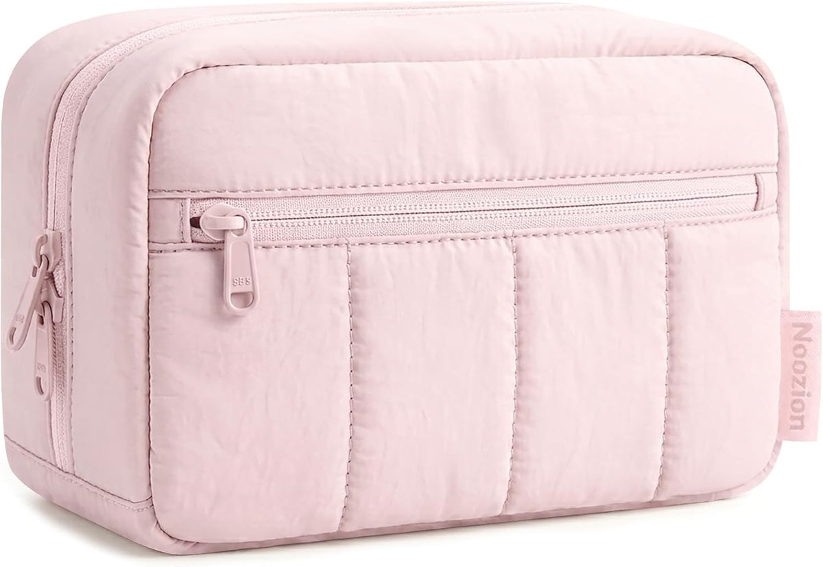 Noozion Makeup Bag Travel Toiletry Bag, Puffy Padded Cosmetic Bag for Women, Makeup Organizer Case, Wide-open Pouch Purse, Travel Essentials