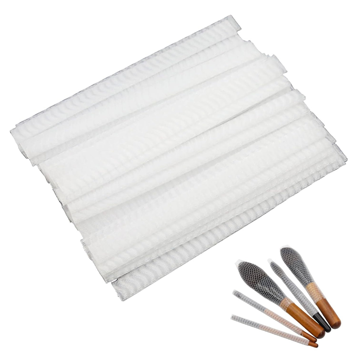 Pine & Linen 100pcs White Mesh Makeup Brush Covers,Reusable Makeup Brush Guard Expandable MakeupBrush Protector Sleeves for Women Storing Make-Up/Travel/Paint Brushes(0.39x4.7inch)