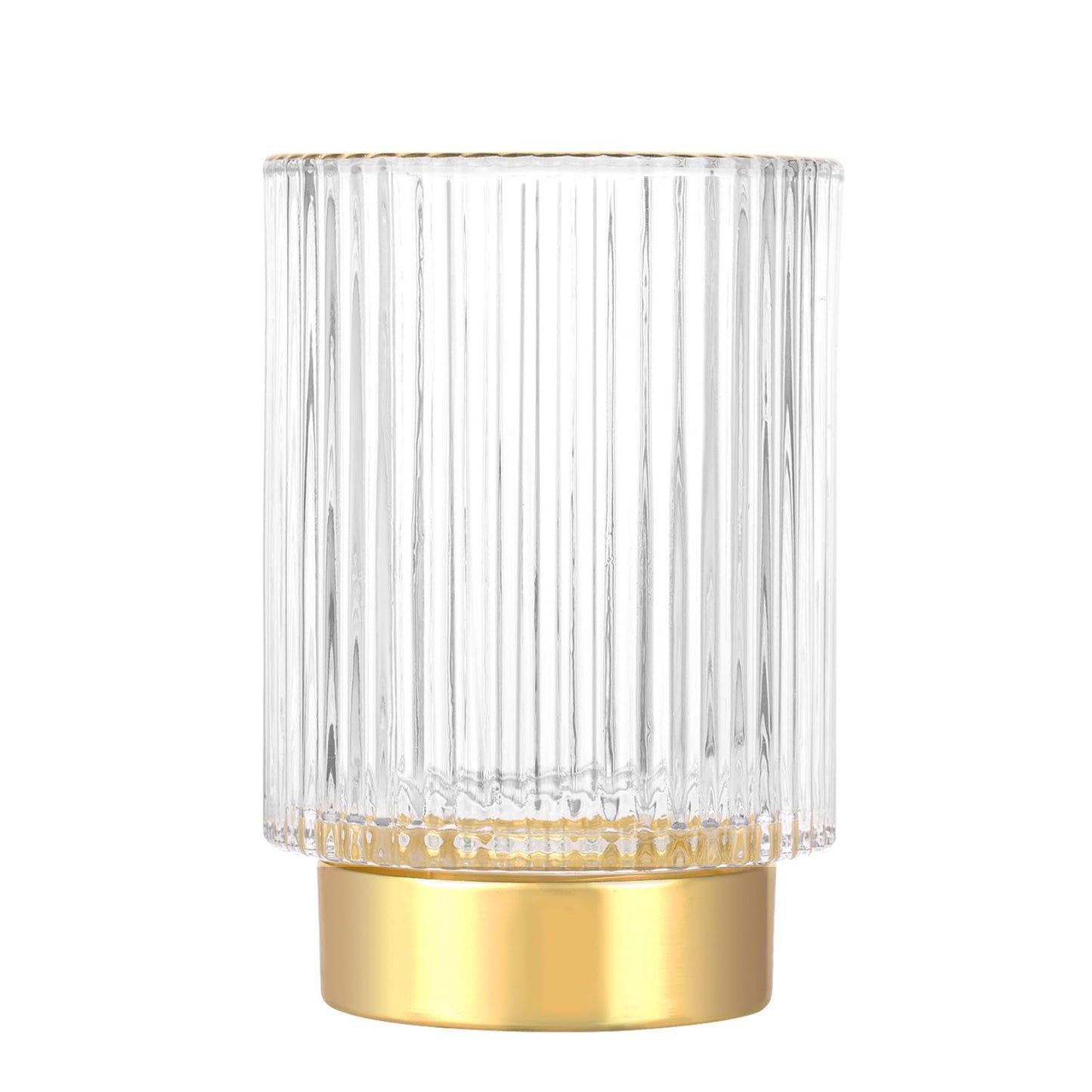 DASITON Makeup Brush holder Organizer,Crystal Cosmetic Makeup Brush Glass Brushes Storage Holder, Vintage Make Up Brush Cup Pen Pencil Holder striped vase(Coffee L)
