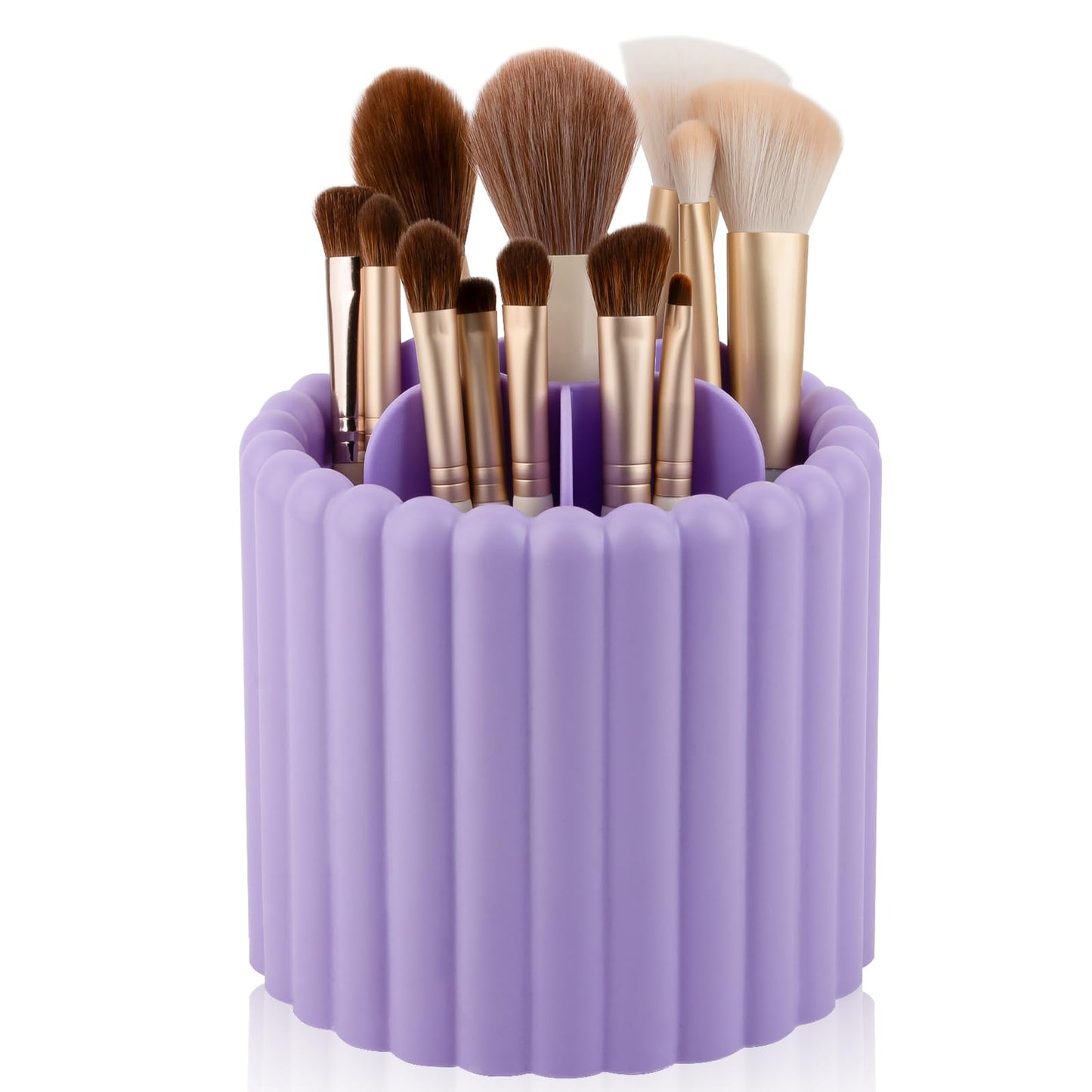Rotating Makeup Brush Holder Organizer with Removable Dividers, Pink