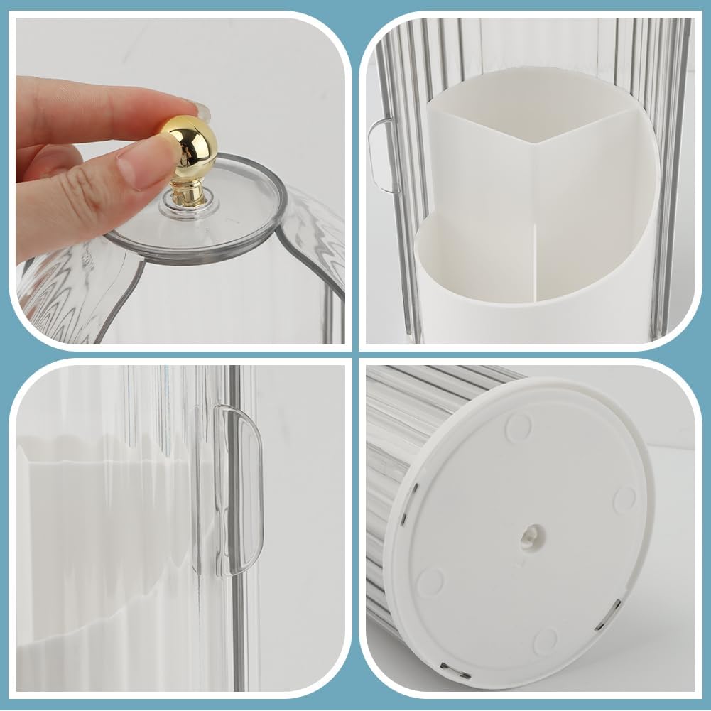 Makeup Brush Holder with Lid, 360 Rotating Sliding Opening Cosmetic Tools Organizer, Waterproof Dustproof Makeup Brush Organizer for Vanity Desktop Bathroom Countertop(COLOR:White And Clear)